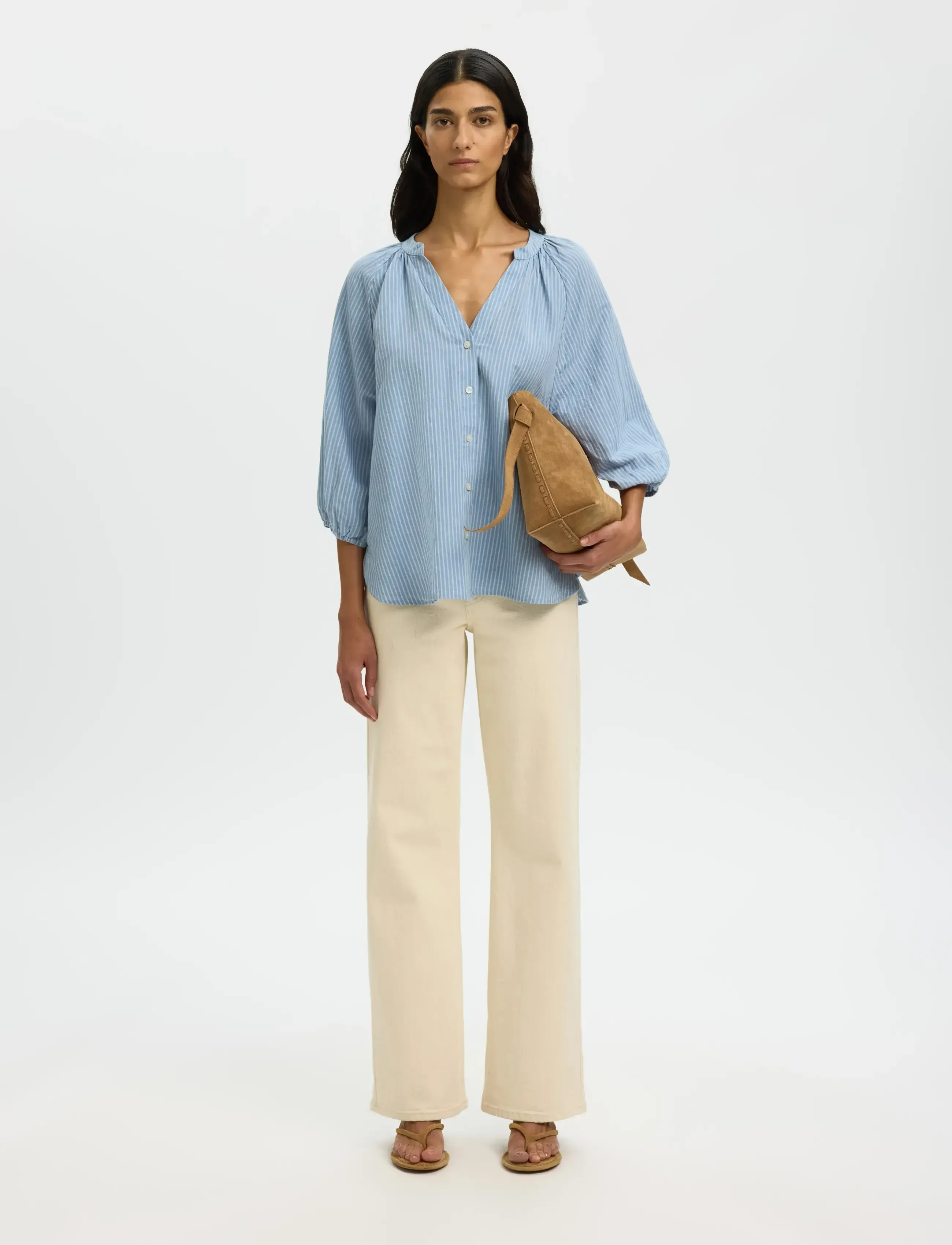 Selected - SLWCLEO-ALBERTA LINEN BLEND SHIRT NOOS - langærmede bluser - dusty blue - 3