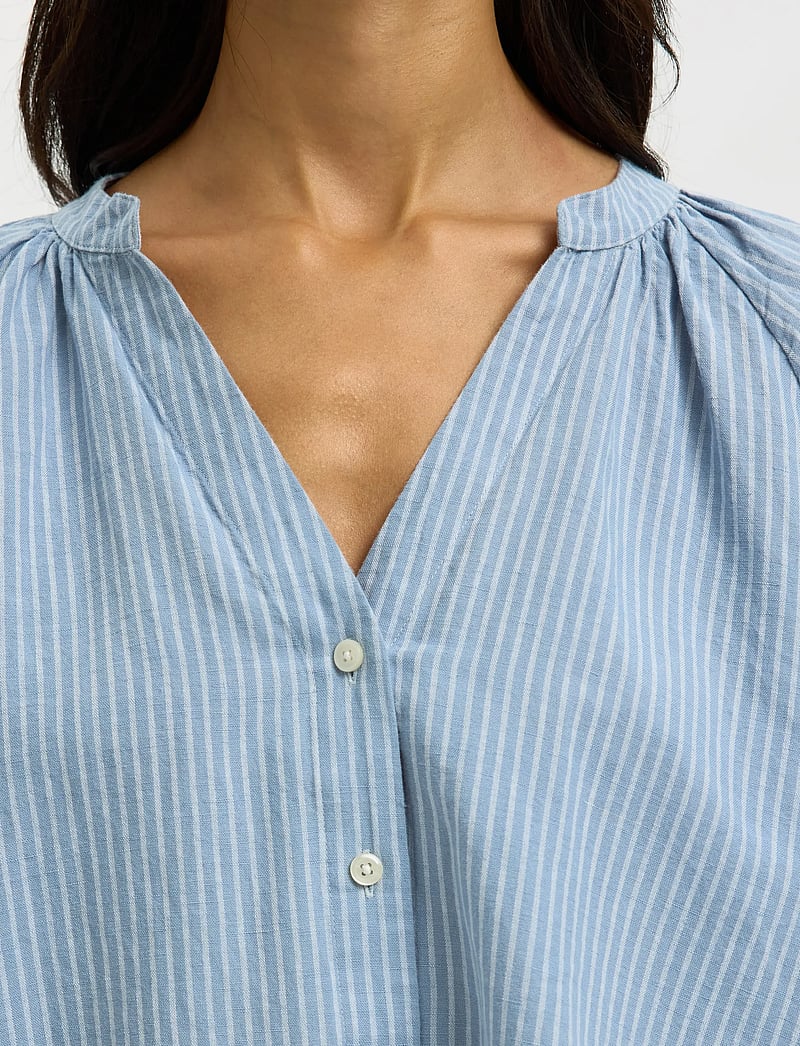 Selected - SLWCLEO-ALBERTA LINEN BLEND SHIRT NOOS - langärmlige blusen - dusty blue - 4