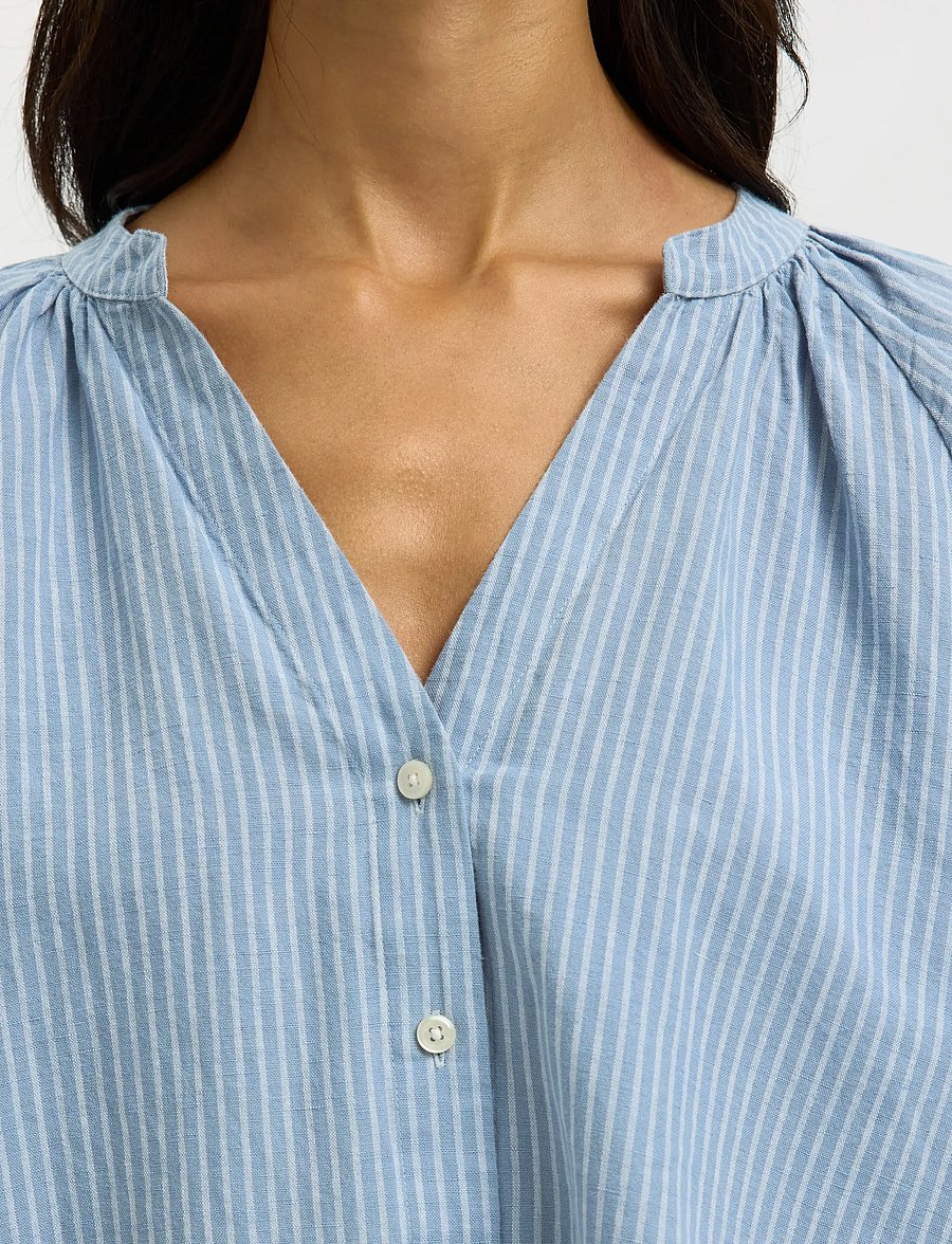 Selected - SLWCLEO-ALBERTA LINEN BLEND SHIRT NOOS - langärmelige blusen - dusty blue - 4