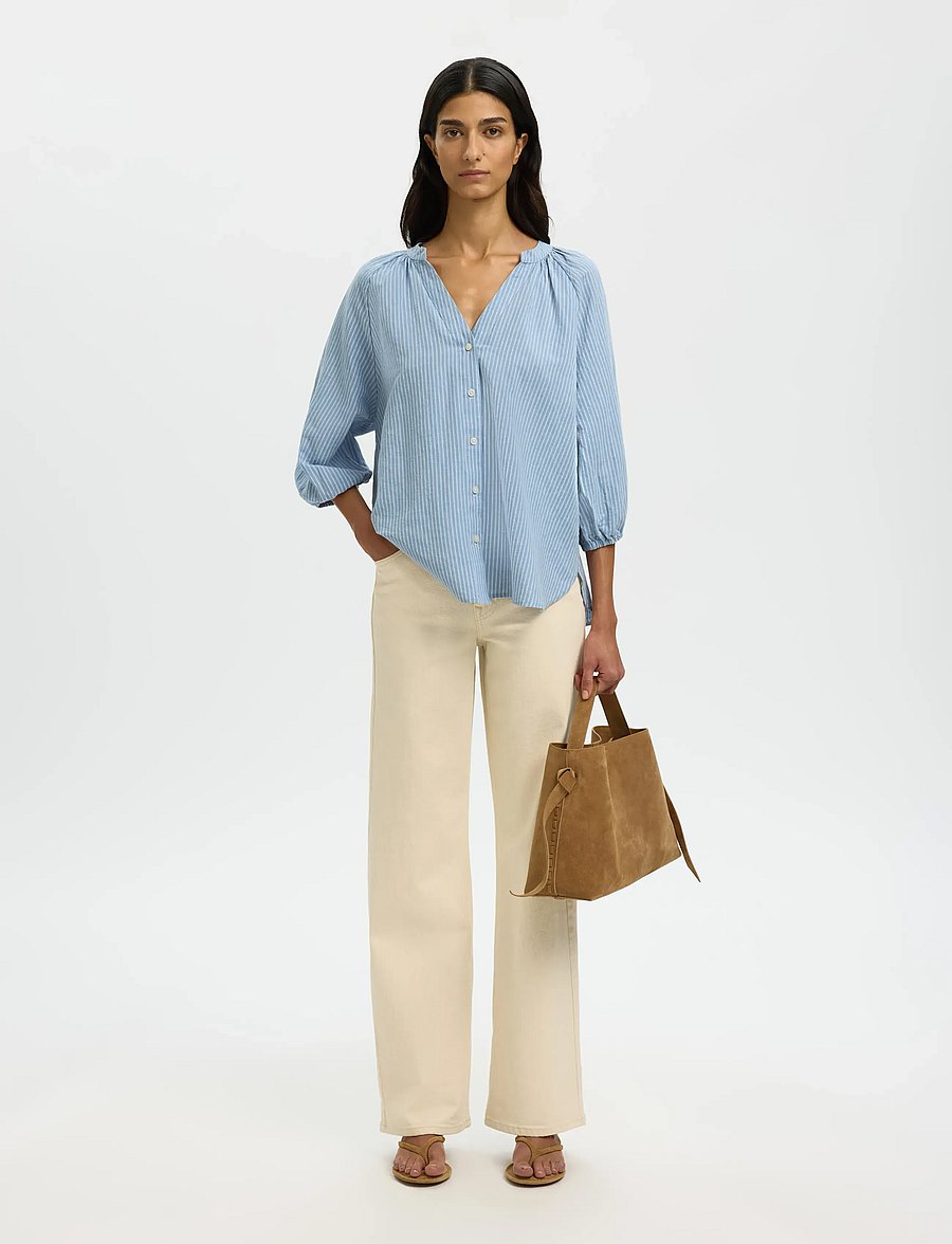 Selected - SLWCLEO-ALBERTA LINEN BLEND SHIRT NOOS - langärmelige blusen - dusty blue - 5