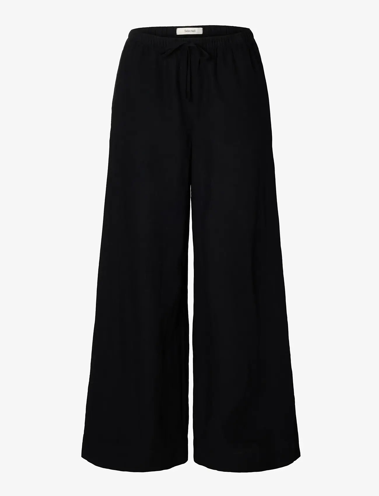 Selected - SLFLUISA MW WIDE LINEN BLEND PANT NOOS - linnebyxor - black - 1