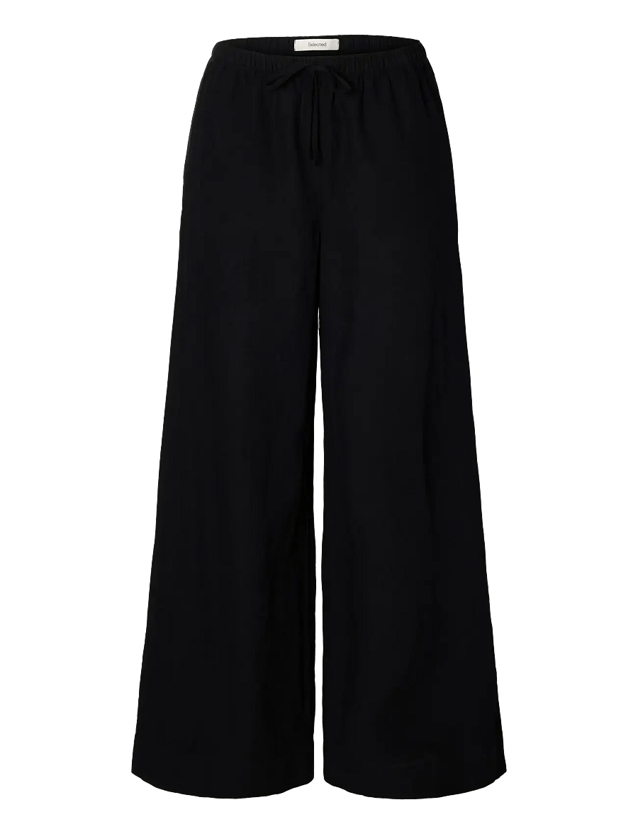 Selected - SLWLUISA MW WIDE LINEN BLEND PANT NOOS - leinenhosen - black - 1