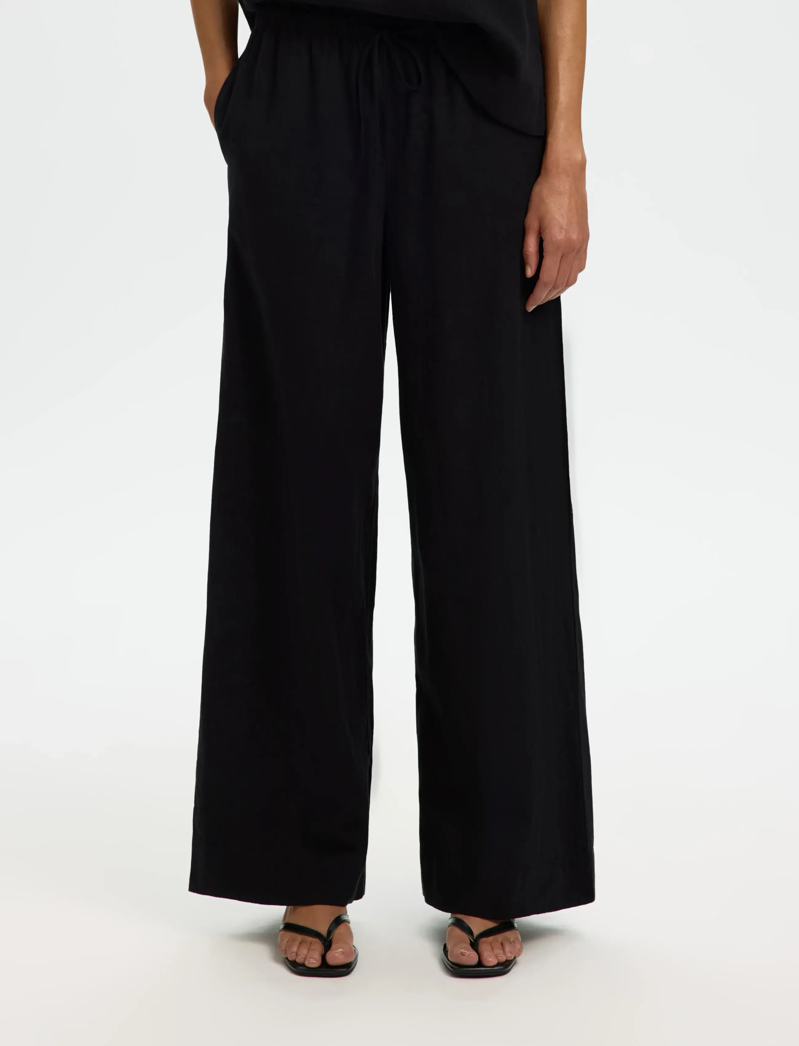 Selected SLFLUISA MW WIDE LINEN BLEND PANT NOOS - Selected - BLACK / black