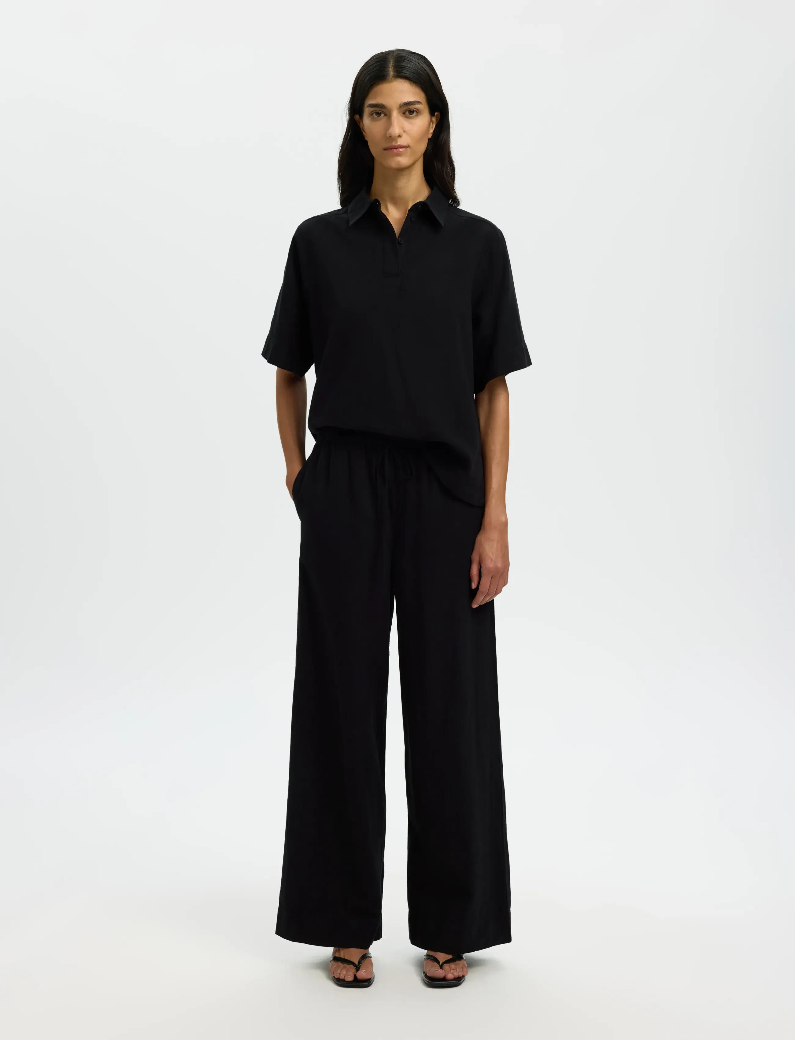 SELECTED Slwluisa Mw Wide Linen Blend Pant Noos linnebyxor dam – bild 3