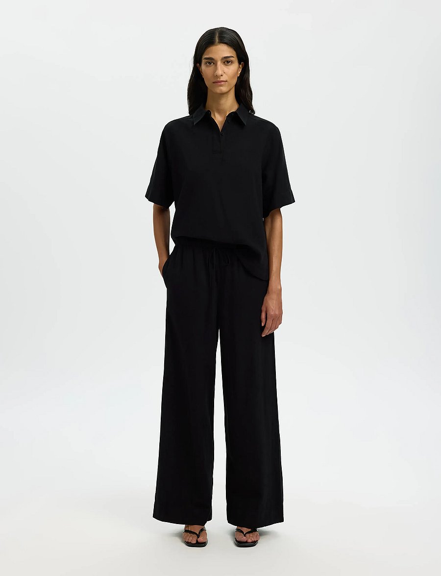 Selected - SLWLUISA MW WIDE LINEN BLEND PANT NOOS - leinenhosen - black - 3