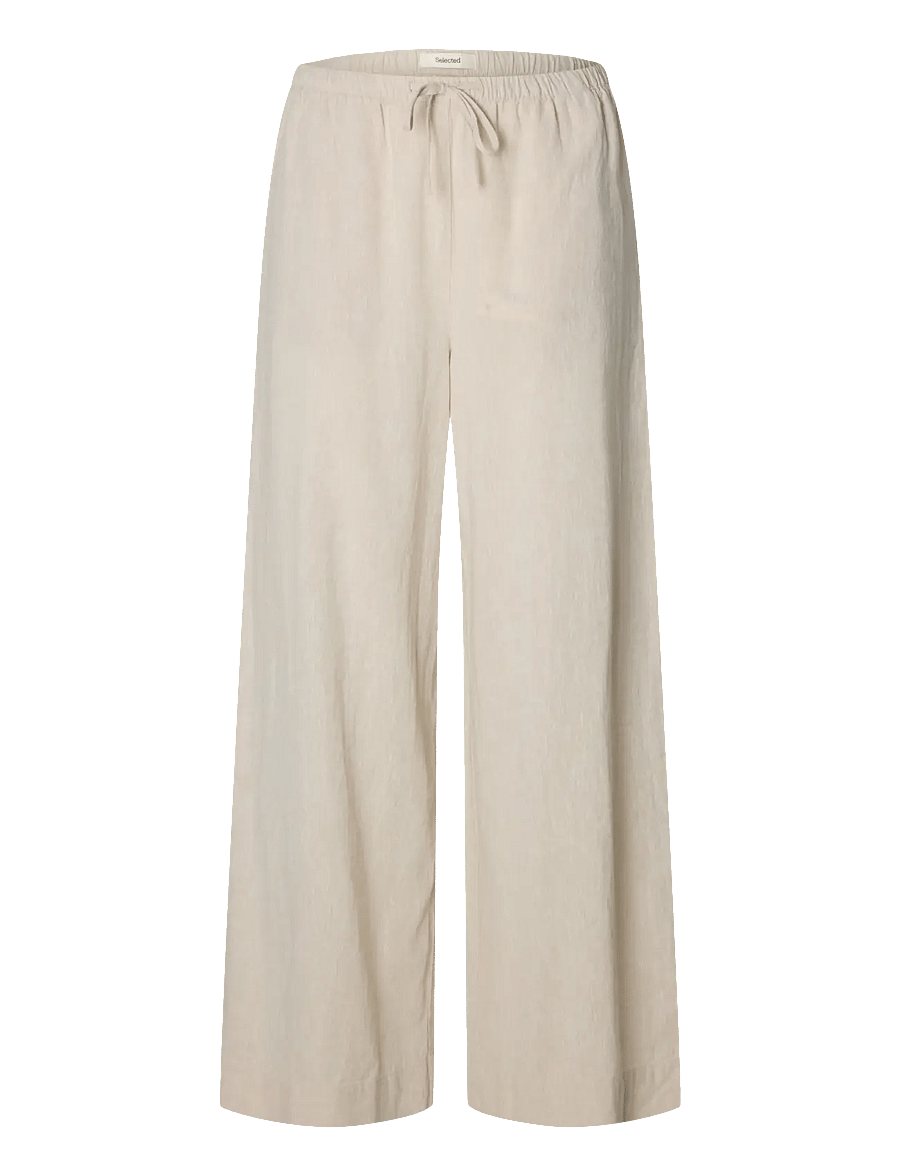 Selected - SLWLUISA MW WIDE LINEN BLEND PANT NOOS - leinenhosen - sandshell - 1