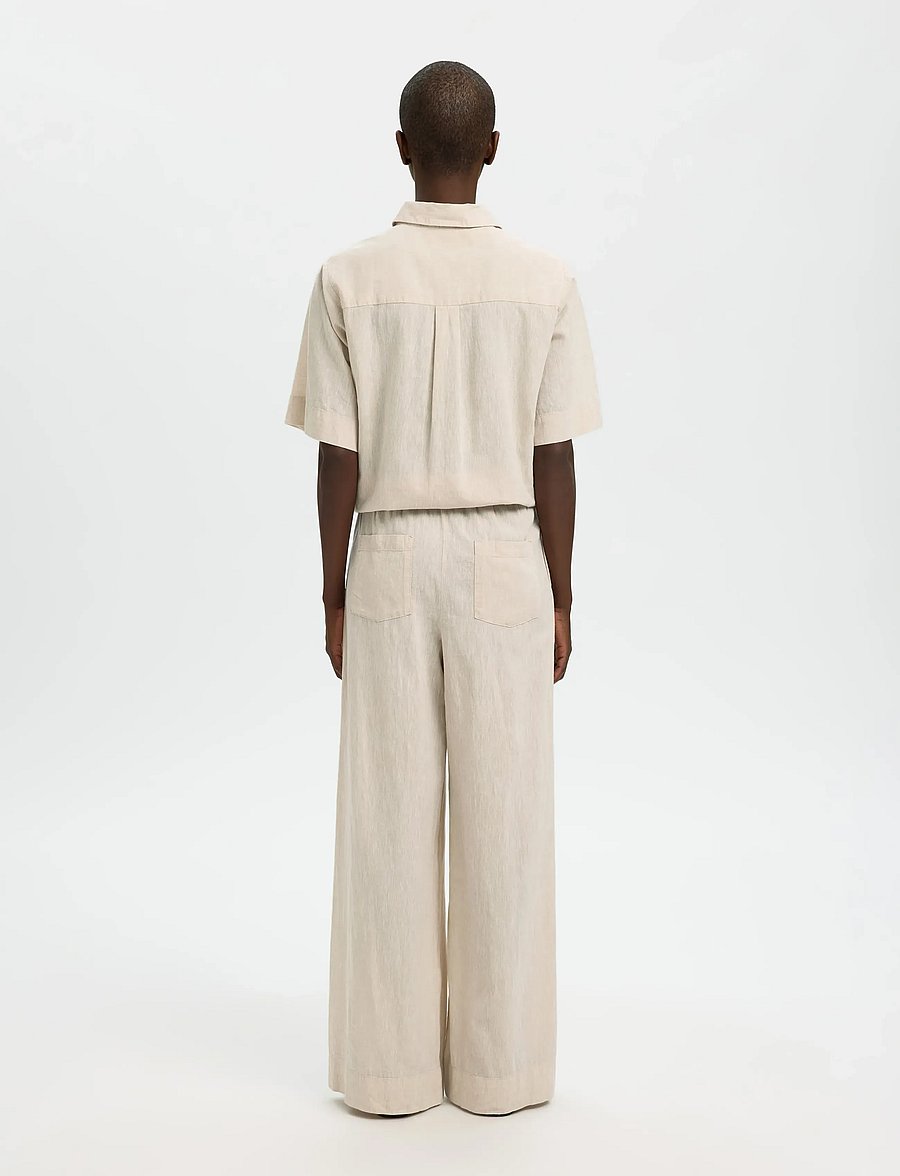 Selected - SLWLUISA MW WIDE LINEN BLEND PANT NOOS - leinenhosen - sandshell - 2