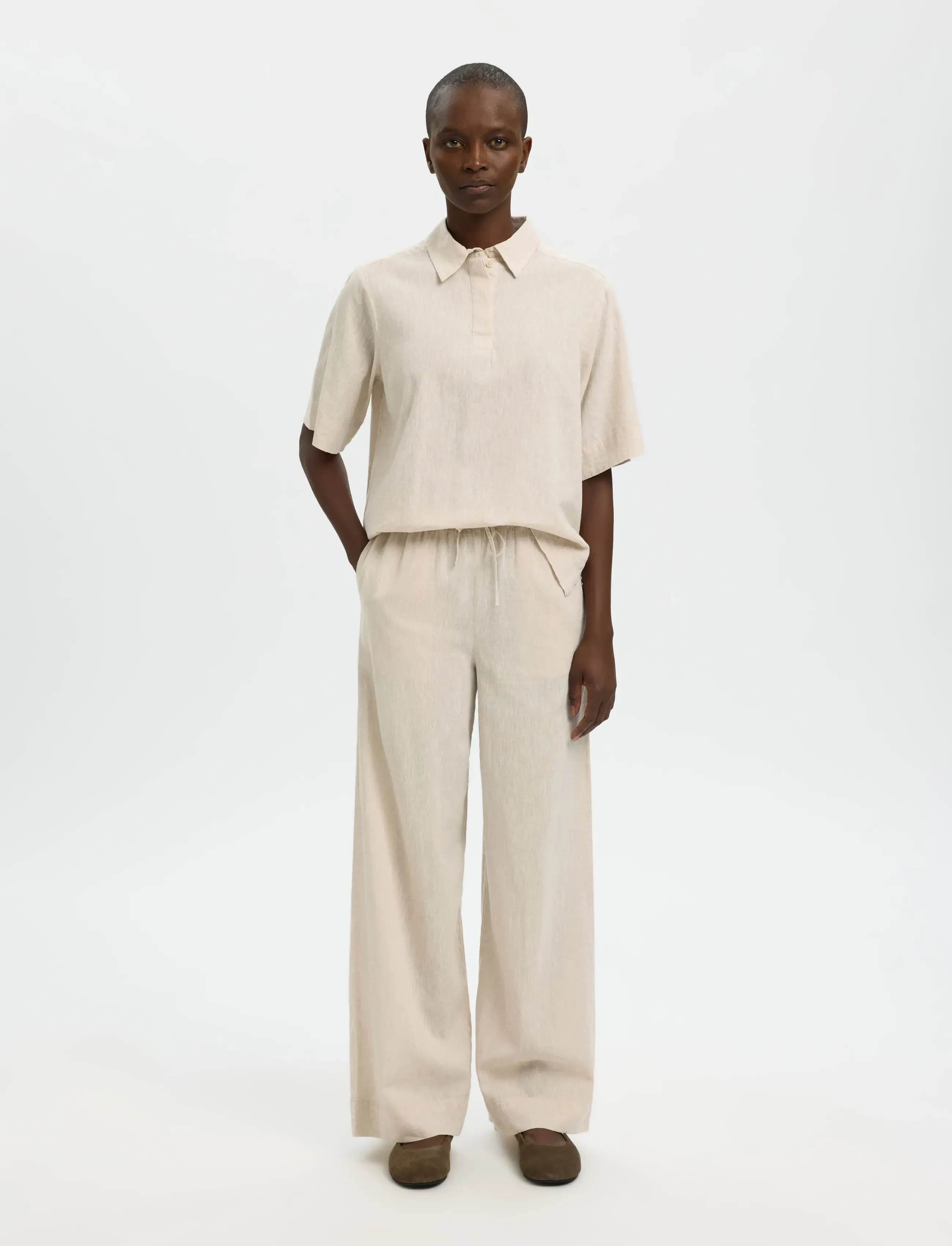 SELECTED Slwluisa Mw Wide Linen Blend Pant Noos linnebyxor dam – bild 3