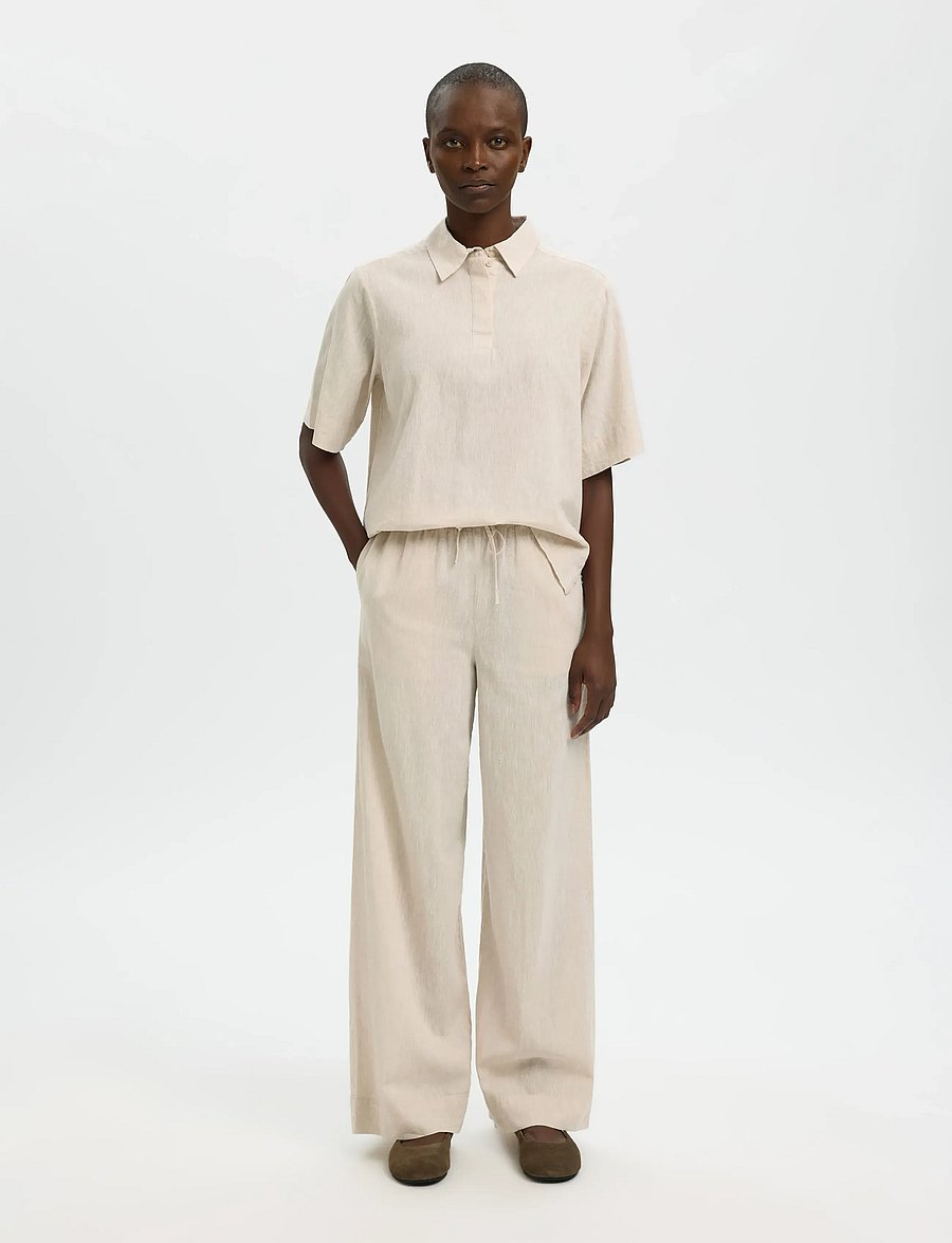 Selected - SLWLUISA MW WIDE LINEN BLEND PANT NOOS - leinenhosen - sandshell - 3
