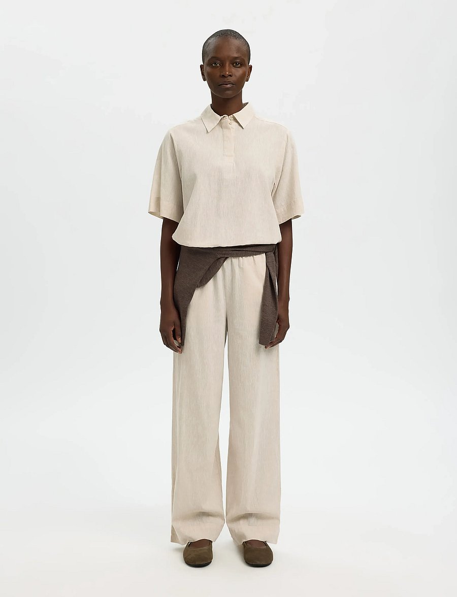 Selected - SLWLUISA MW WIDE LINEN BLEND PANT NOOS - leinenhosen - sandshell - 4