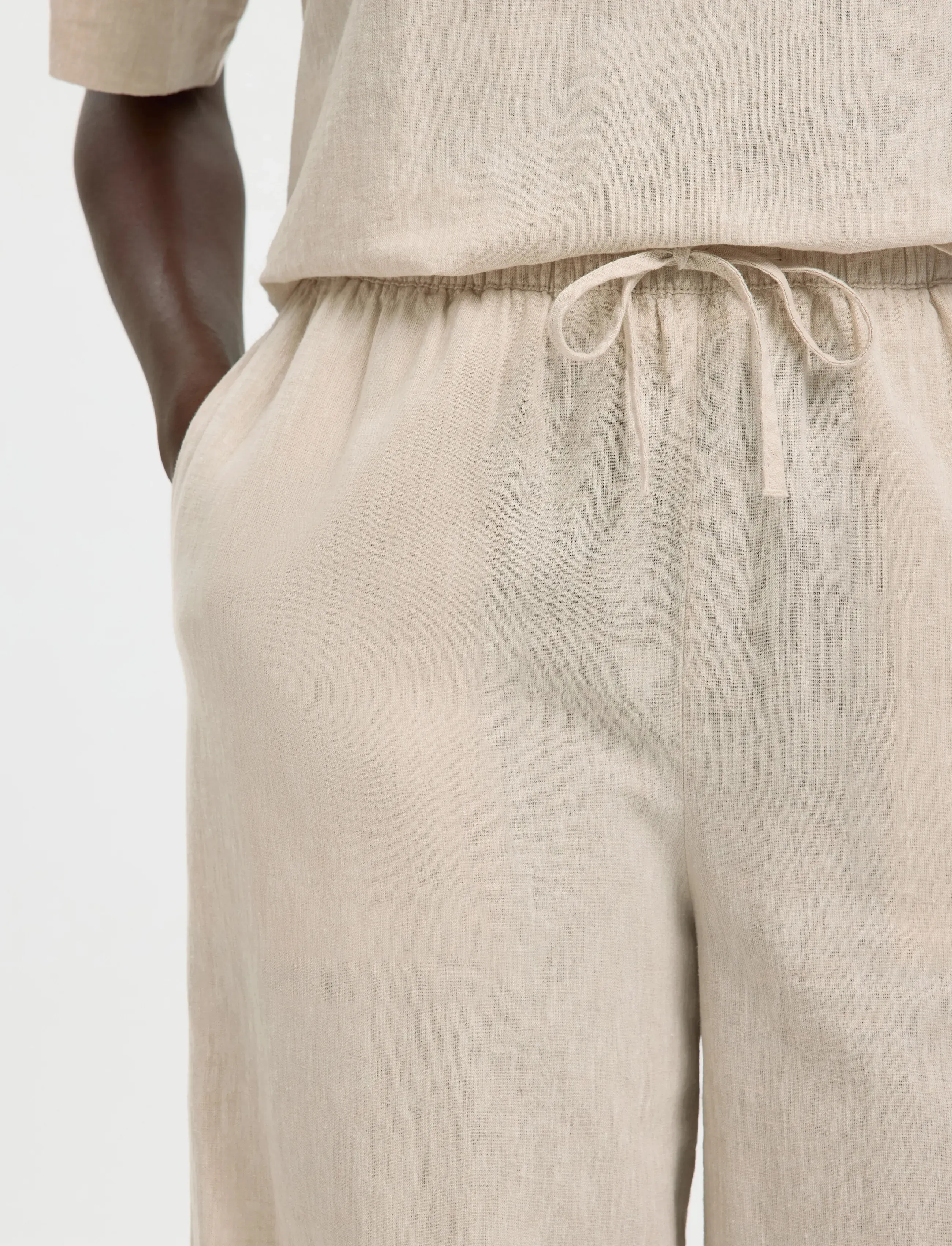 Selected - SLWLUISA MW WIDE LINEN BLEND PANT NOOS - hørbukser - sandshell - 5