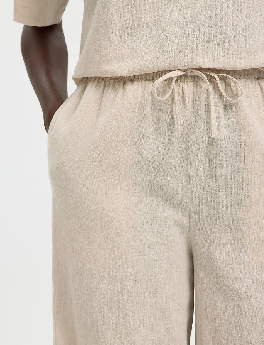 Selected - SLWLUISA MW WIDE LINEN BLEND PANT NOOS - leinenhosen - sandshell - 5