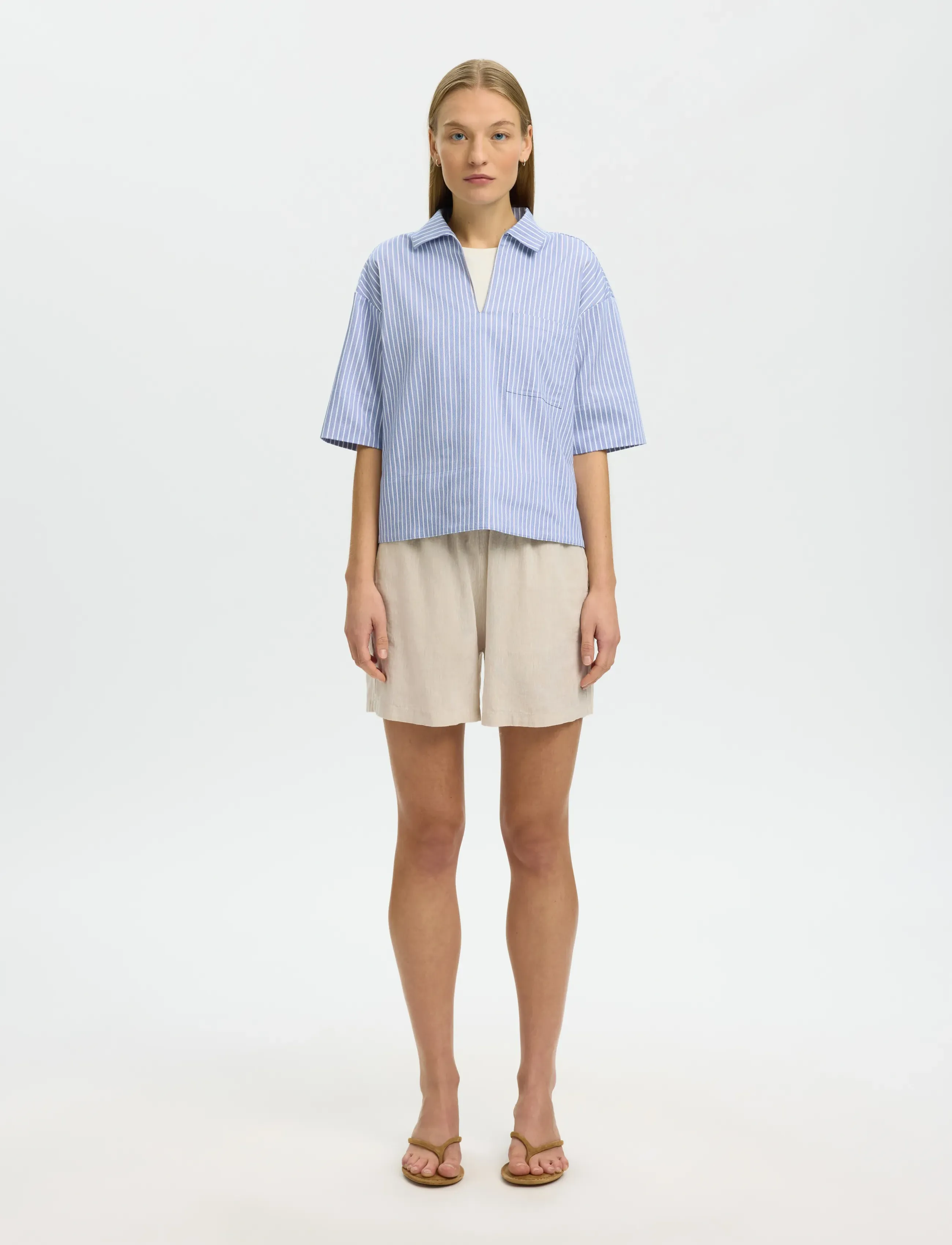 Selected - SLWLUISA-LINNIE LINEN BLEND SHORTS NOOS - hørshorts - sandshell - 3