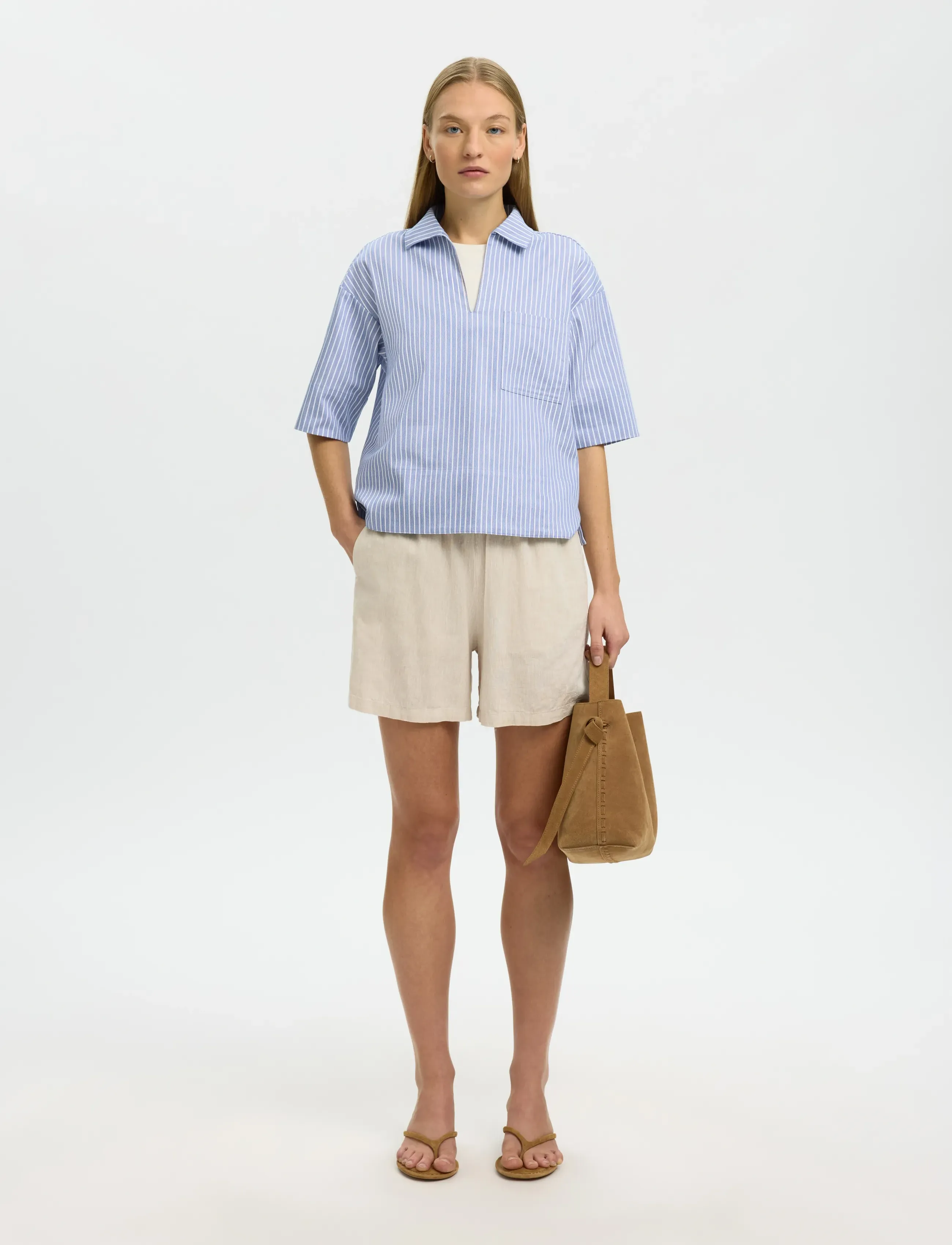Selected - SLWLUISA-LINNIE LINEN BLEND SHORTS NOOS - hørshorts - sandshell - 5