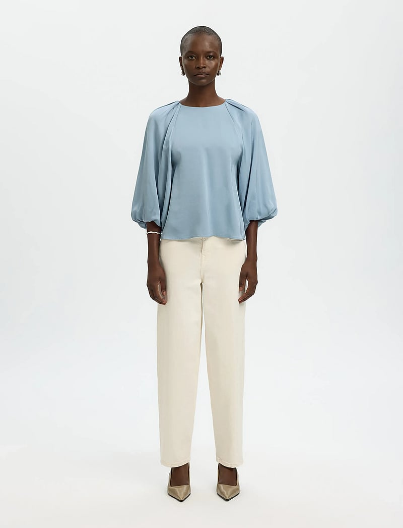 Selected - SLFLAURINA 3/4 TOP NOOS - långärmade blusar - dusty blue - 3