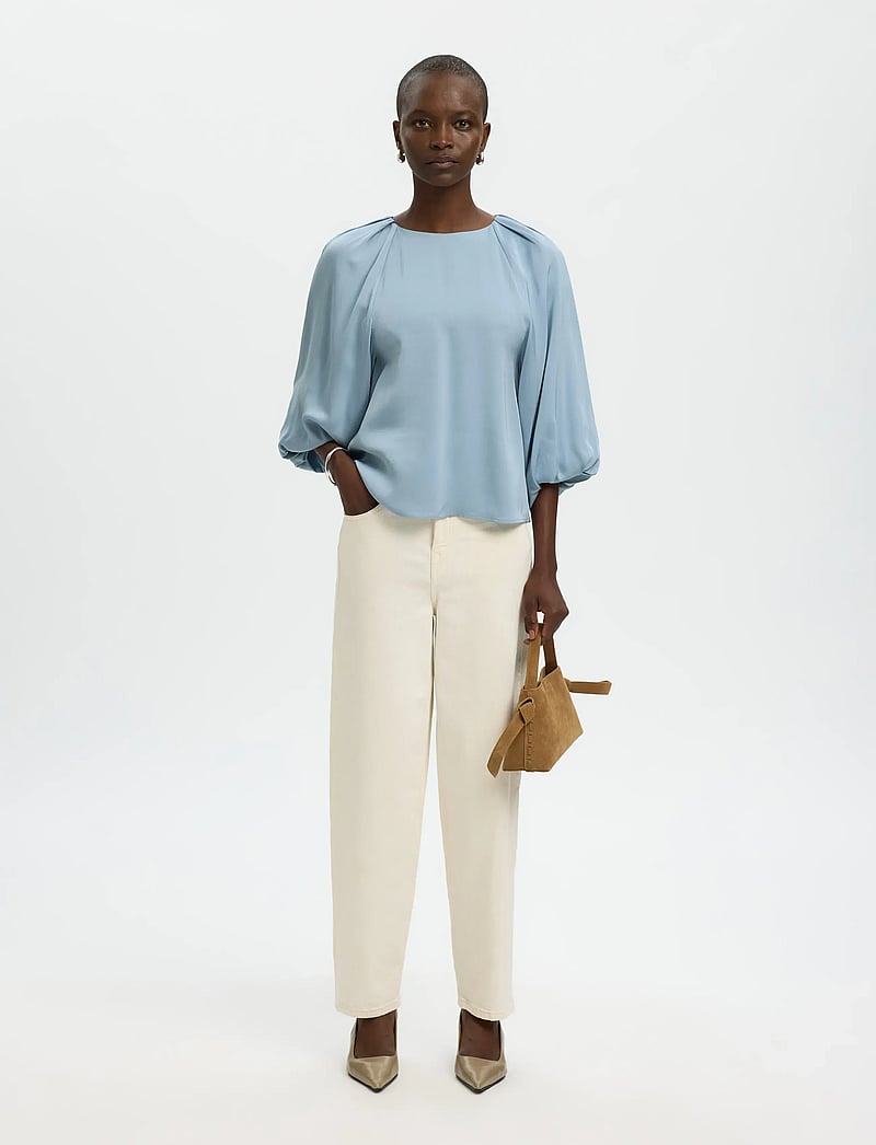 Selected - SLFLAURINA 3/4 TOP NOOS - långärmade blusar - dusty blue - 4