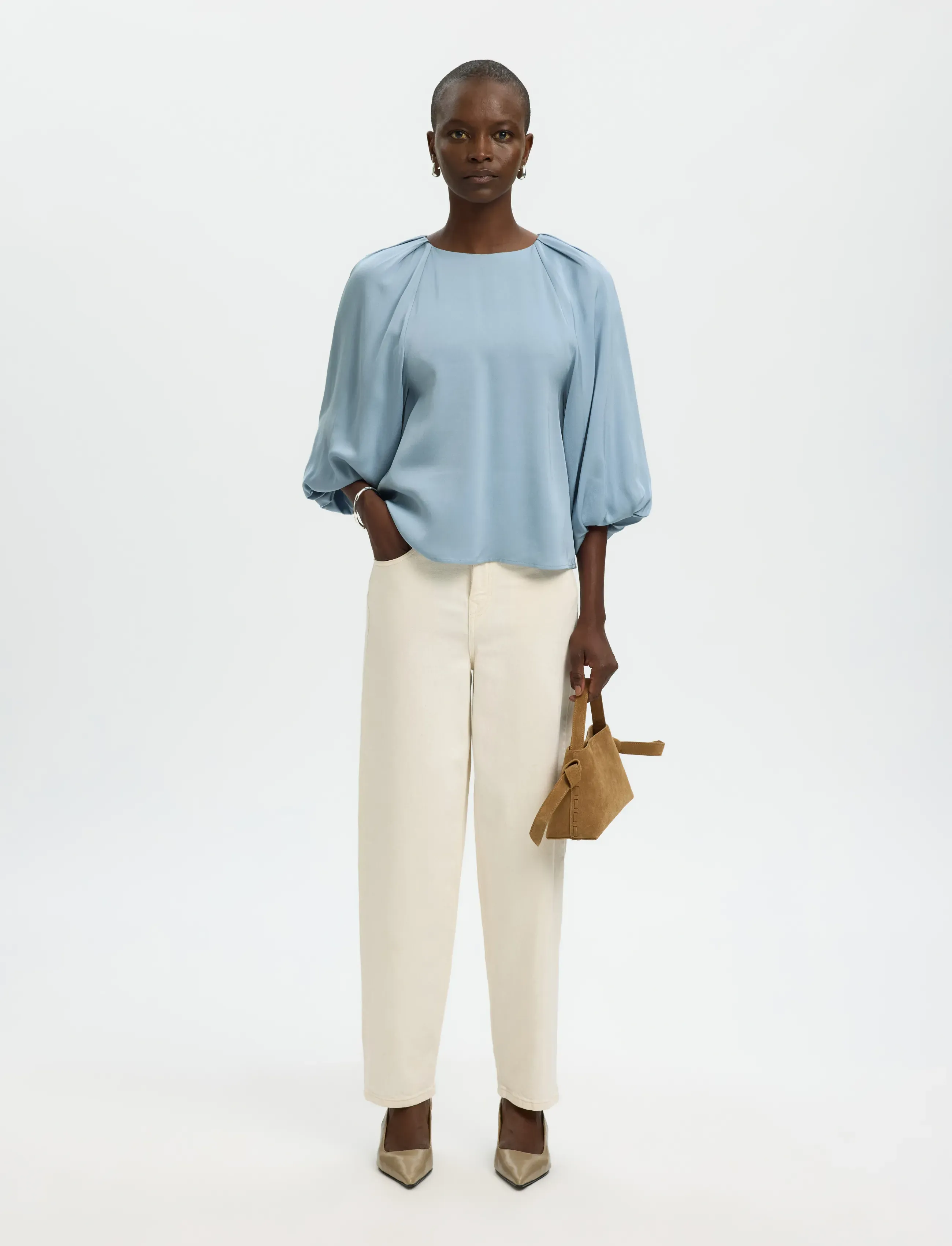 Selected - SLFLAURINA 3/4 TOP NOOS - langærmede bluser - dusty blue - 4