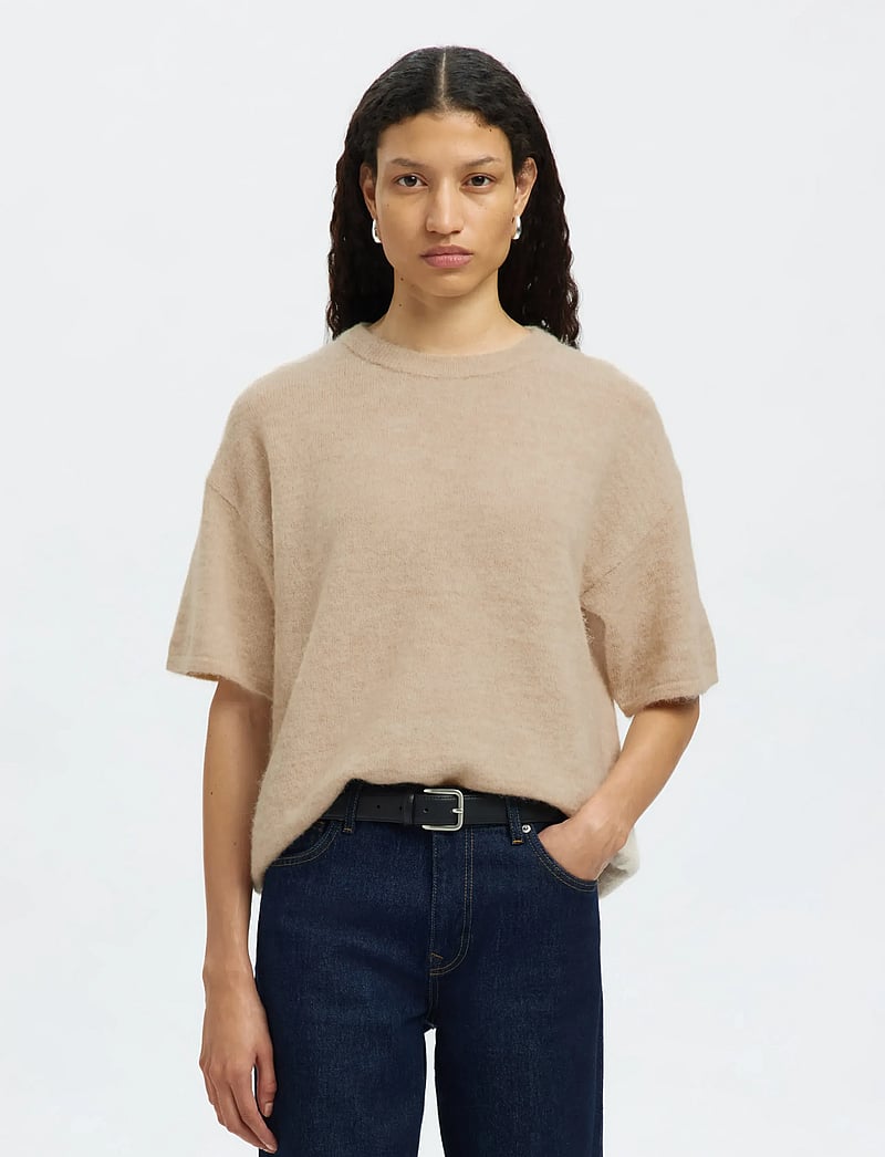 Selected - SLFLULU 2/4 KNIT O-NECK NOOS - pullover - birch - 0