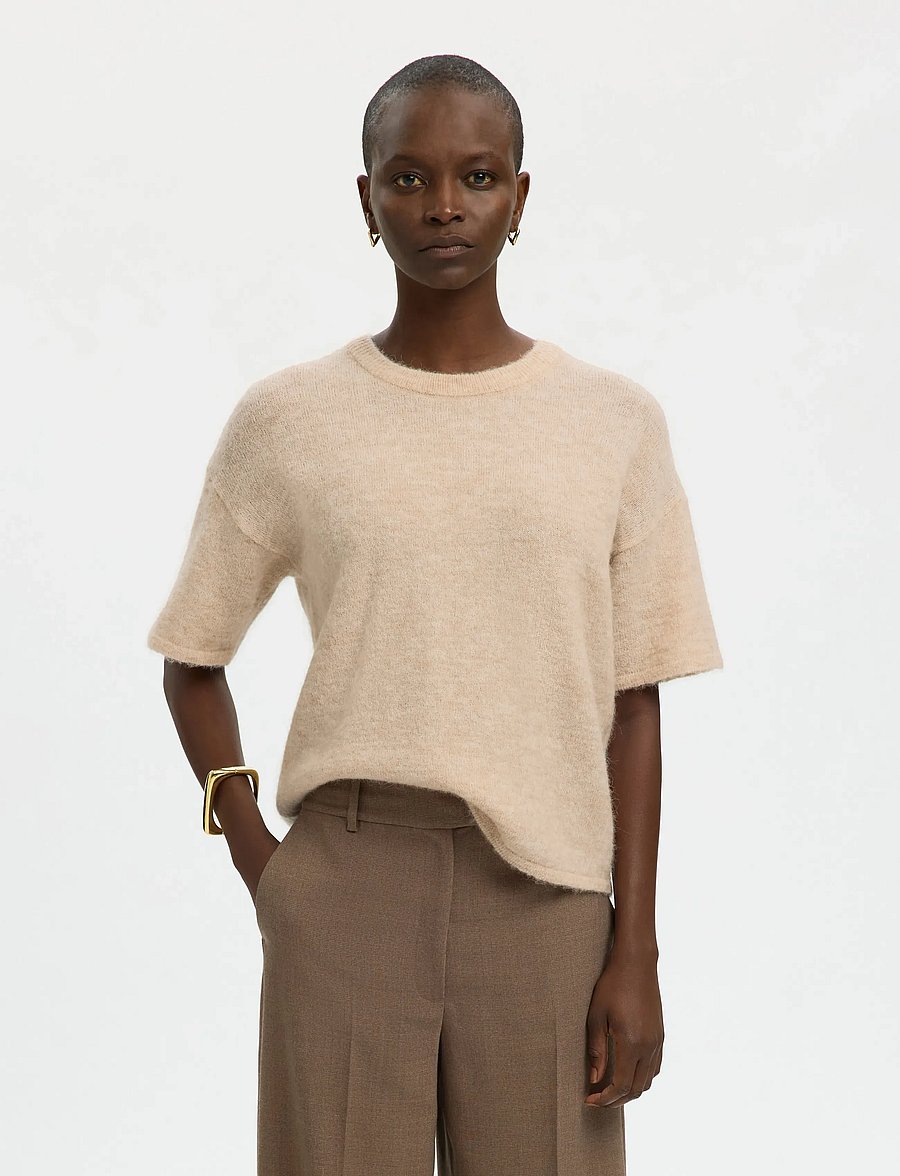 Selected - SLFLULU 2/4 KNIT O-NECK NOOS - pullover - birch - 0