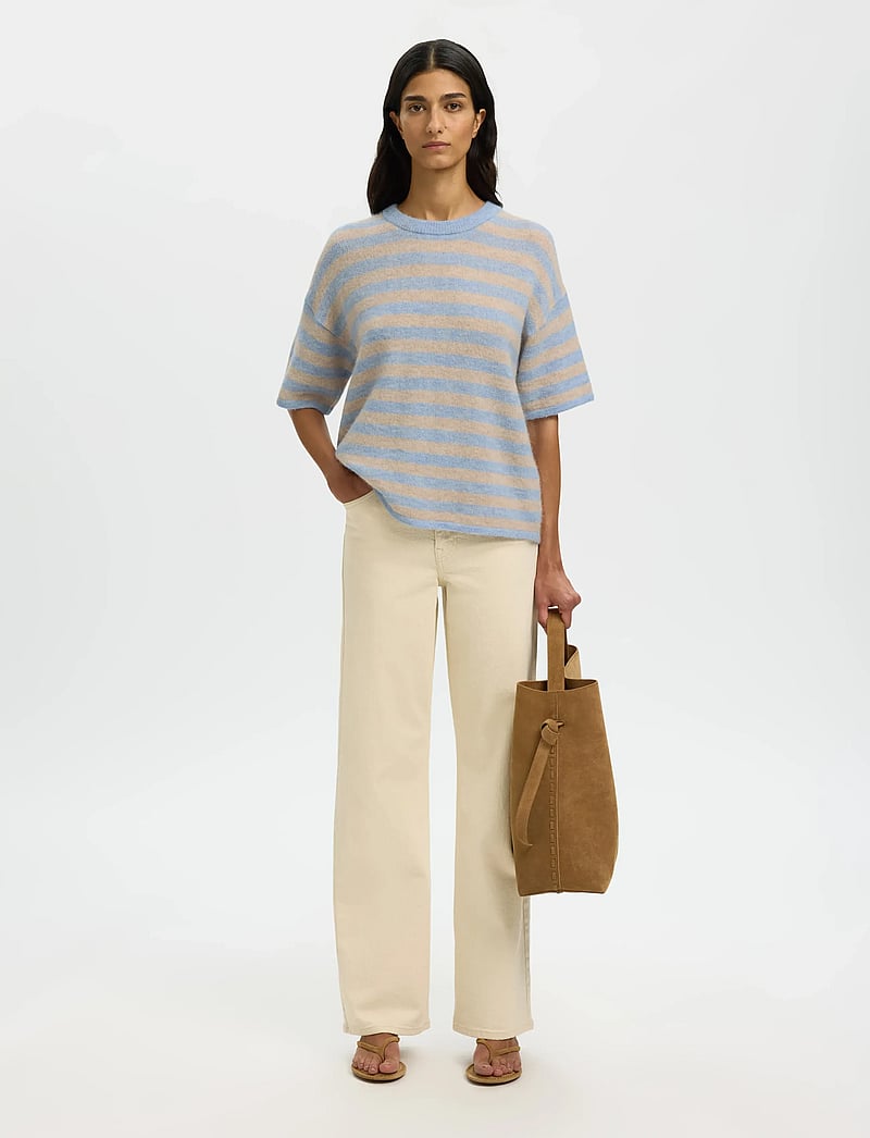 Selected - SLFLULU 2/4 KNIT O-NECK NOOS - striktrøjer - cashmere blue - 5