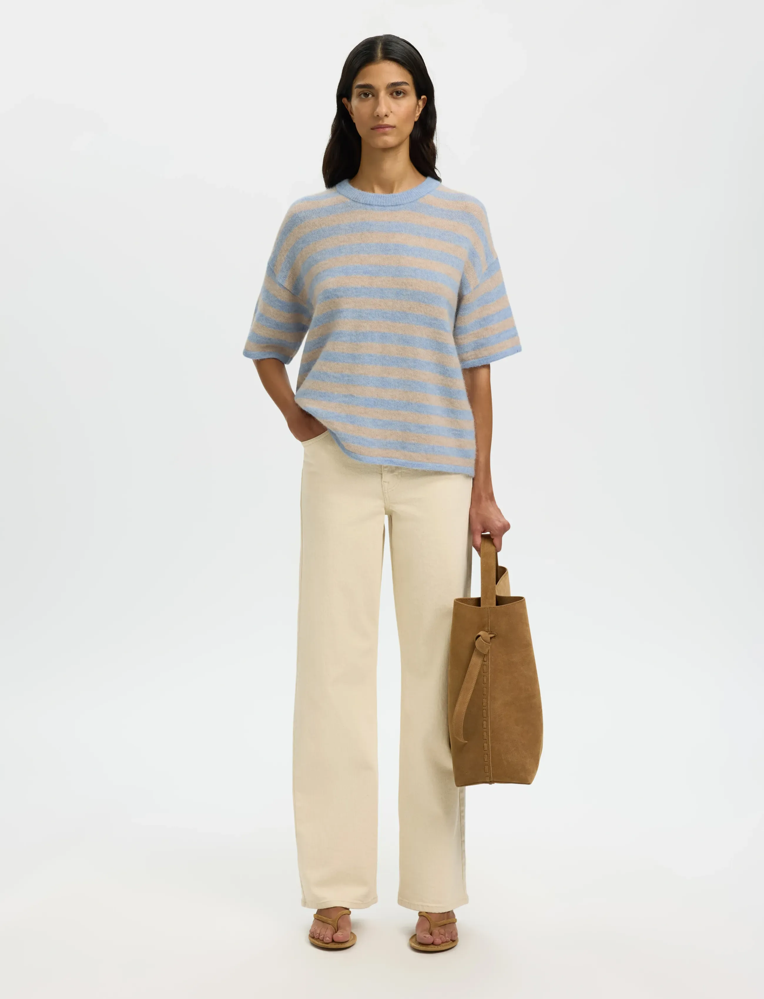 Selected - SLFLULU 2/4 KNIT O-NECK NOOS - pullover - cashmere blue - 5