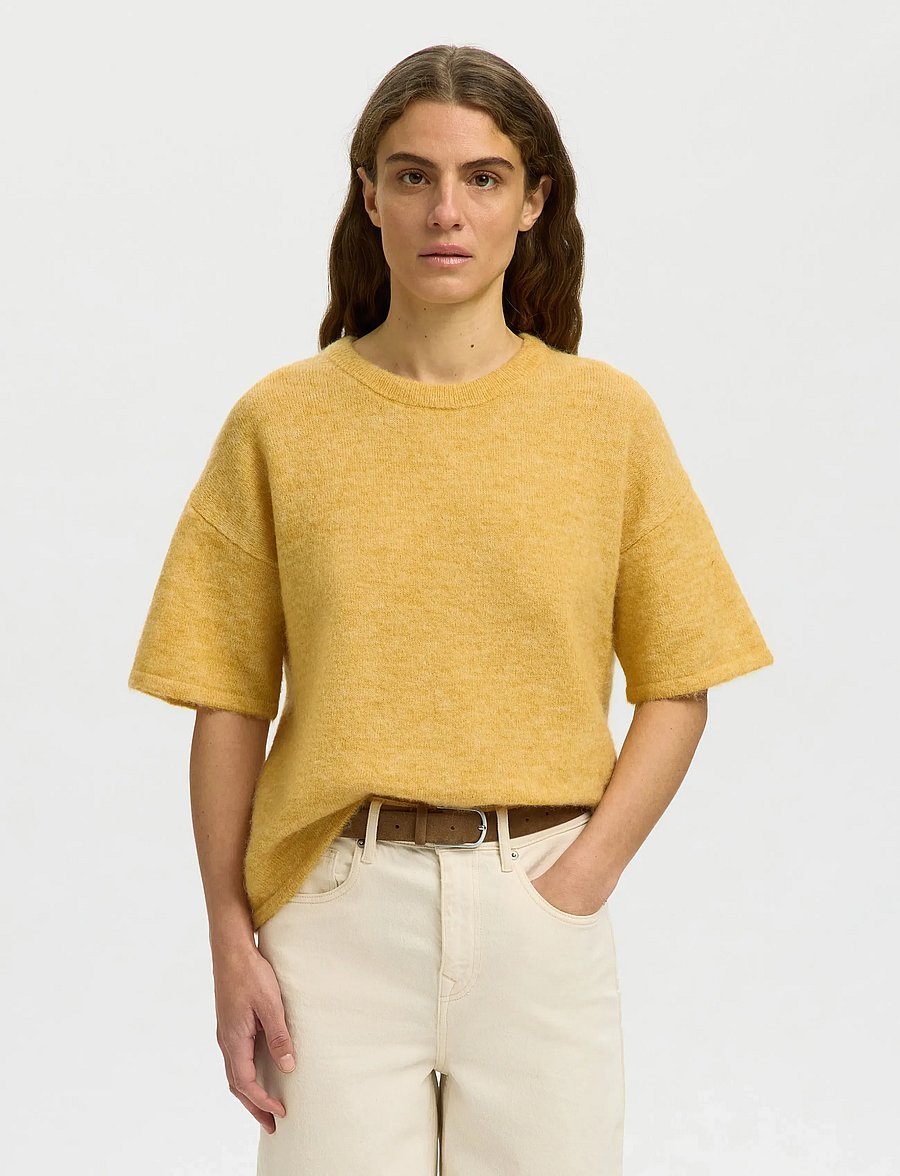 Selected - SLFLULU 2/4 KNIT O-NECK NOOS - kampsunid - ochre - 0