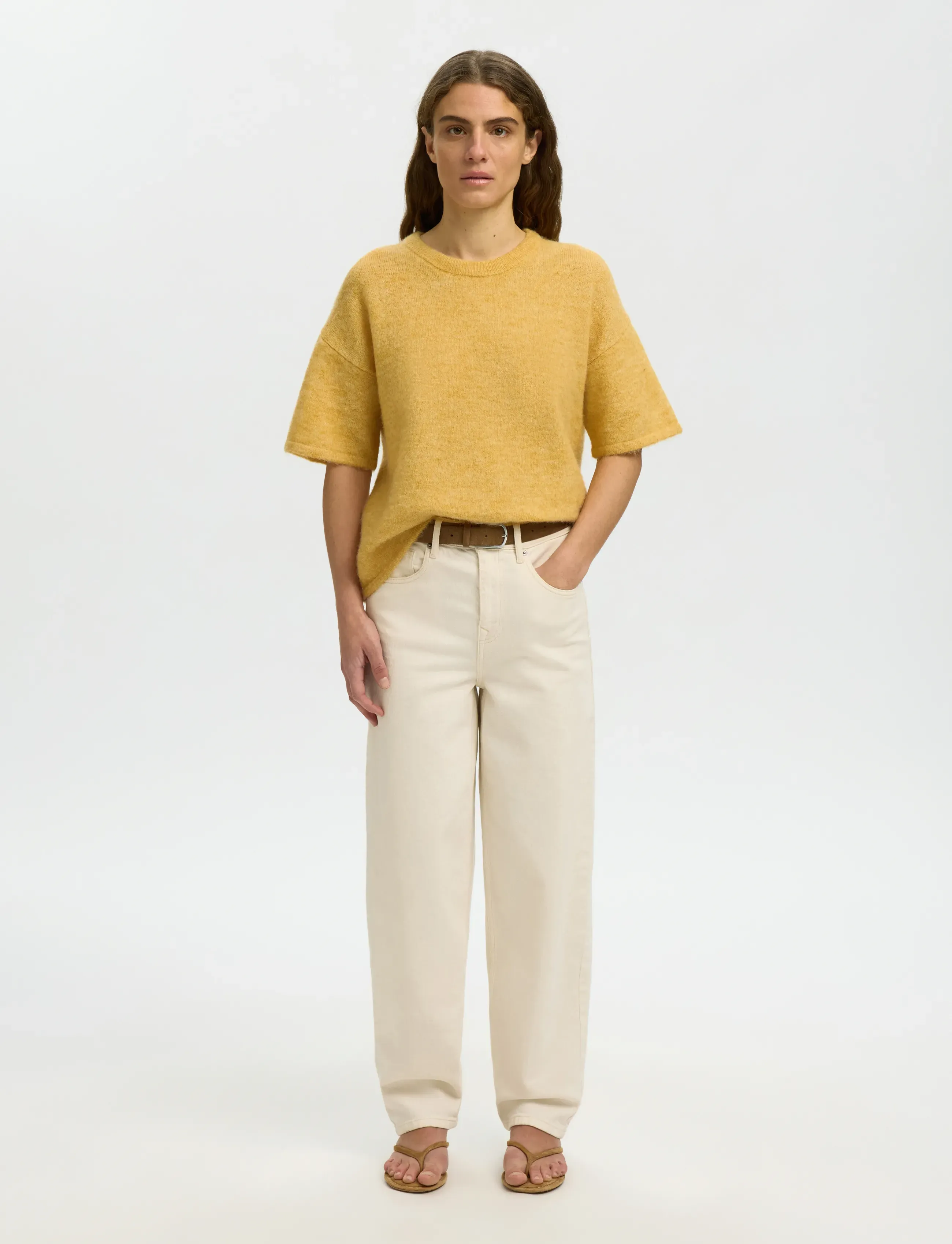 Selected - SLFLULU 2/4 KNIT O-NECK NOOS - pullover - ochre - 3