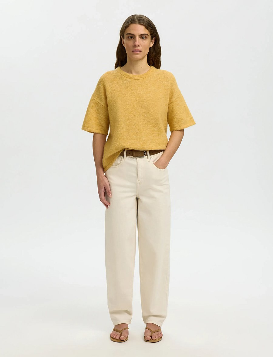Selected - SLFLULU 2/4 KNIT O-NECK NOOS - kampsunid - ochre - 3