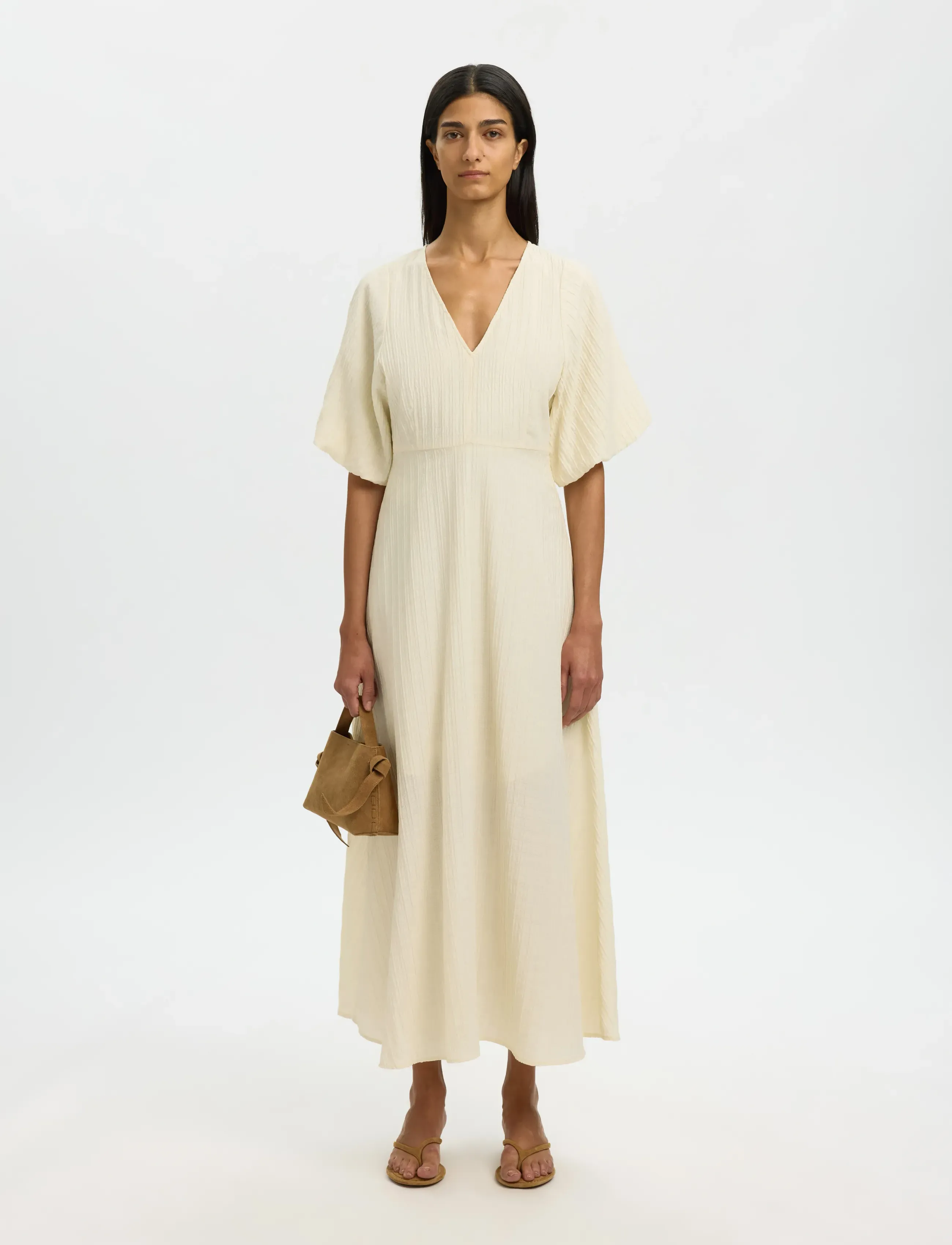 Selected - SLWMADDIE SS CLOSED BACK MIDI DRESS NOOS - midi kjoler - birch - 3