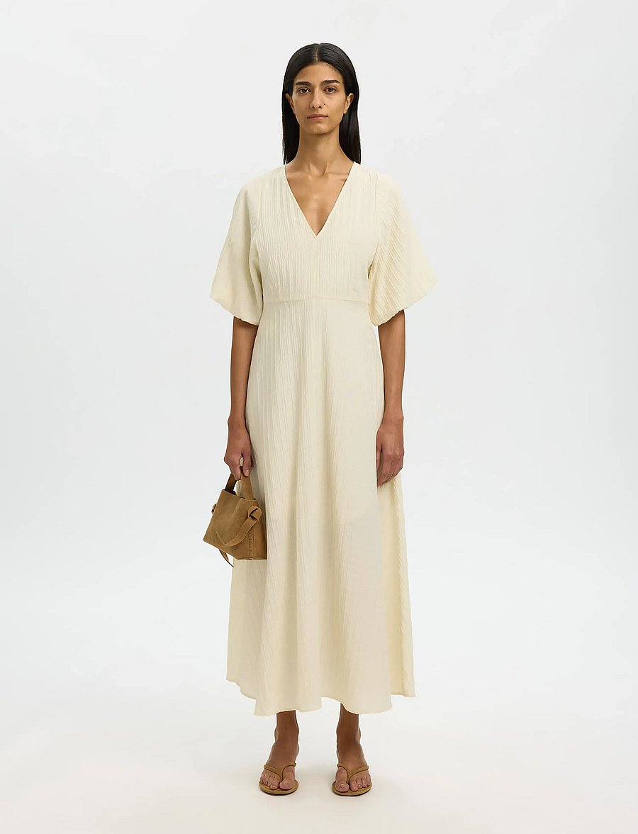 Selected - SLWMADDIE SS CLOSED BACK MIDI DRESS NOOS - midi kjoler - birch - 3