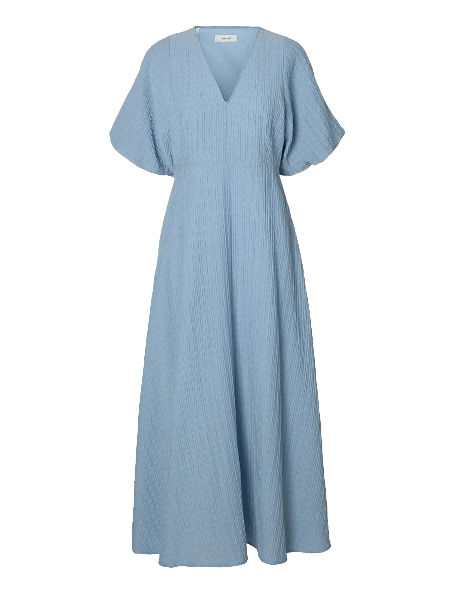 Selected - SLWMADDIE SS CLOSED BACK MIDI DRESS NOOS - midi kjoler - dusty blue - 1