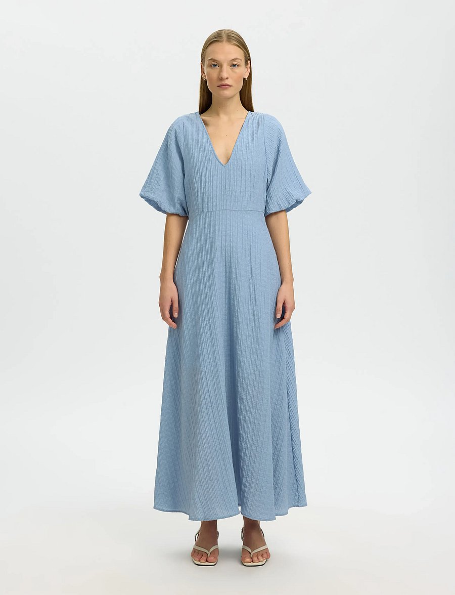 Selected - SLWMADDIE SS CLOSED BACK MIDI DRESS NOOS - midi kjoler - dusty blue - 3
