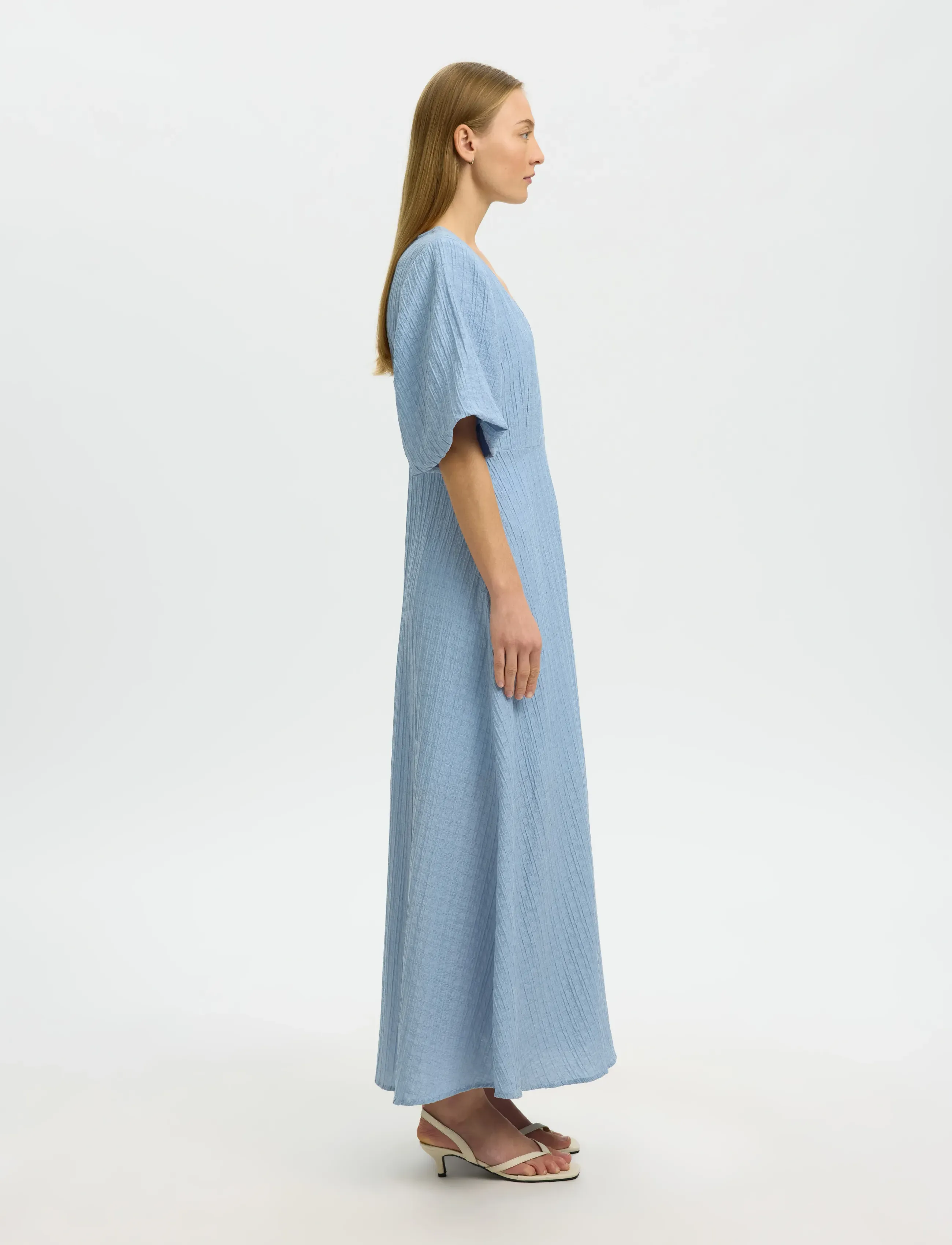 Selected - SLWMADDIE SS CLOSED BACK MIDI DRESS NOOS - midi kjoler - dusty blue - 5