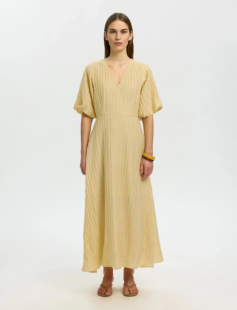 Selected - SLWMADDIE SS CLOSED BACK MIDI DRESS NOOS - robes midi - italian straw - 0
