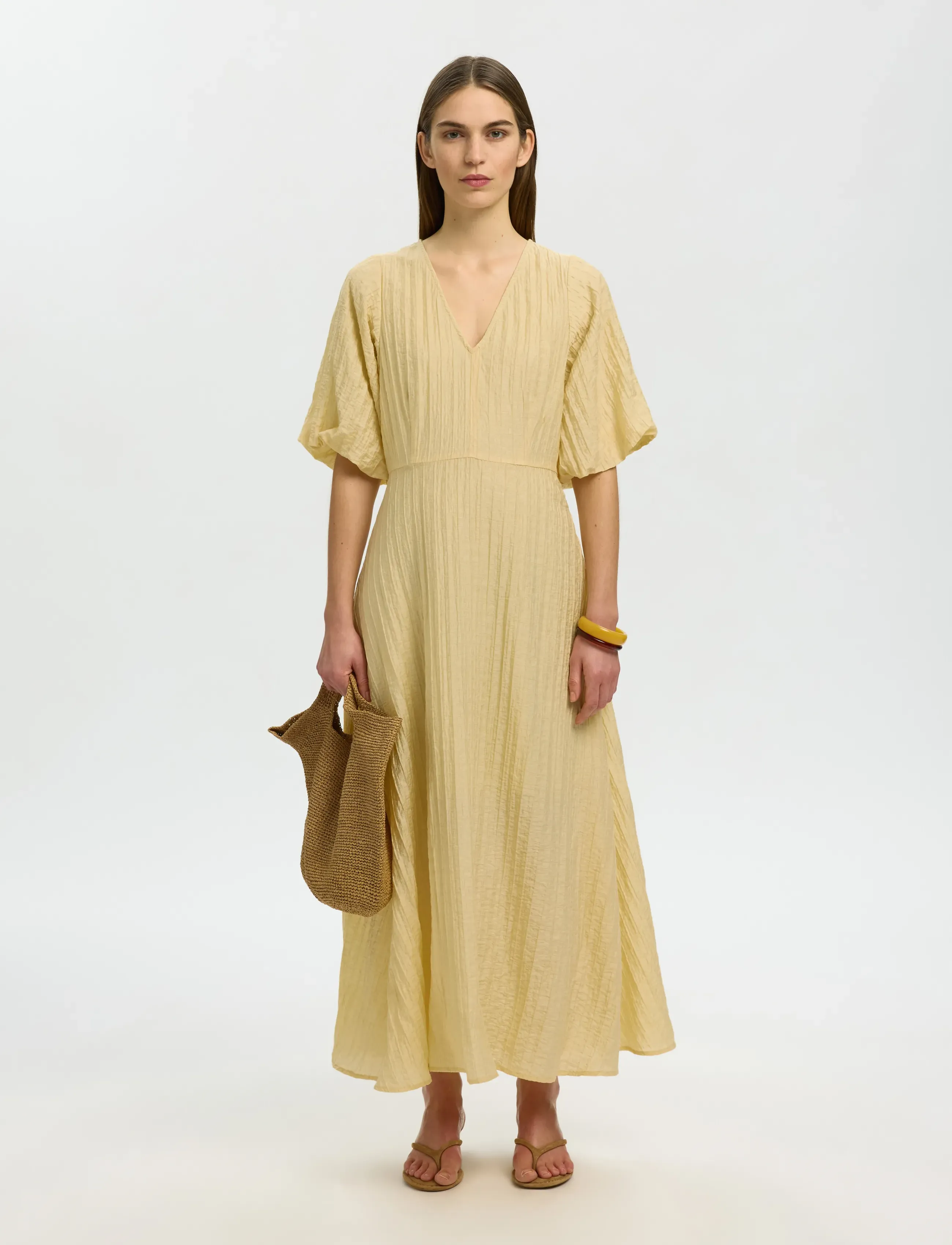 Selected - SLWMADDIE SS CLOSED BACK MIDI DRESS NOOS - robes midi - italian straw - 3