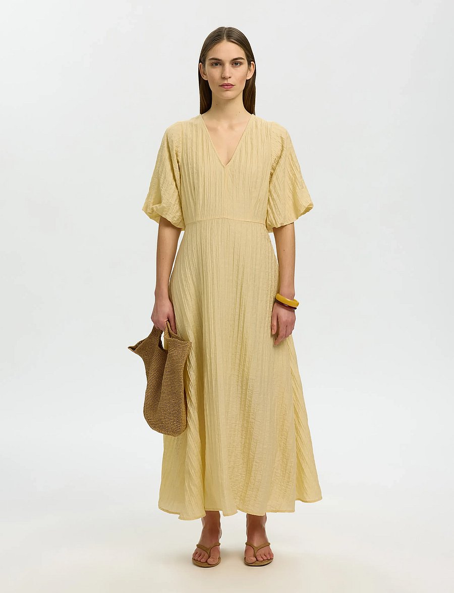 Selected - SLWMADDIE SS CLOSED BACK MIDI DRESS NOOS - robes midi - italian straw - 3