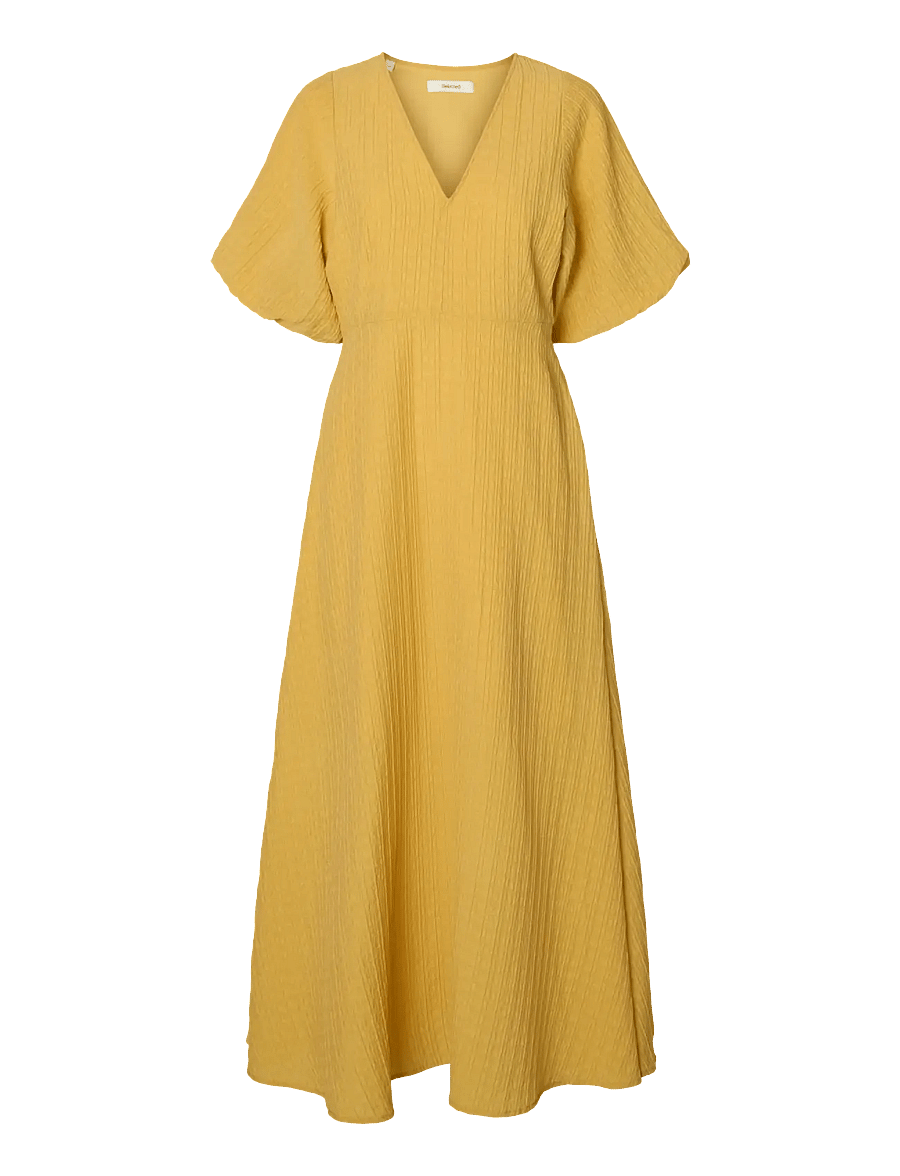 Selected - SLWMADDIE SS CLOSED BACK MIDI DRESS NOOS - midi kjoler - ochre - 0