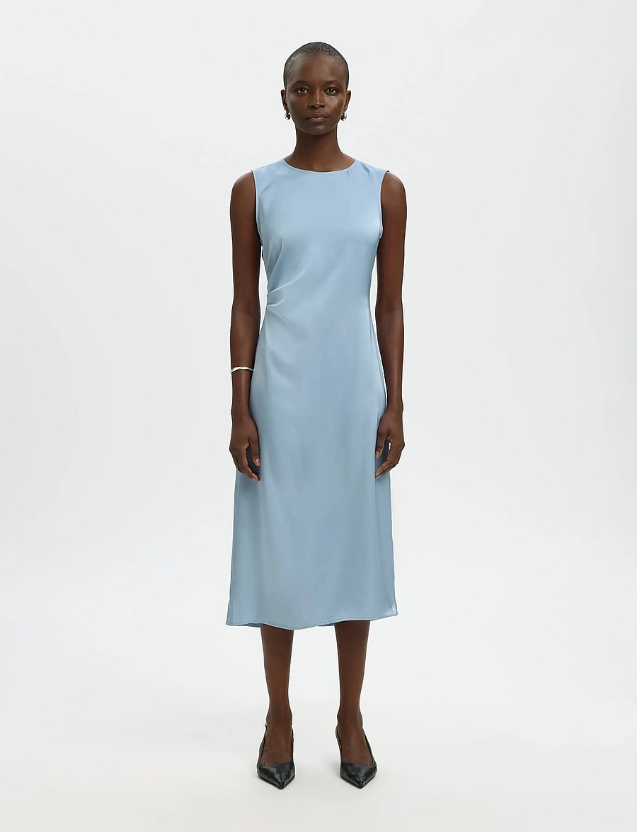 Selected - SLFCHLOE SLIM SL O-NECK MIDI DRESS NOOS - cocktailkleider - dusty blue - 0