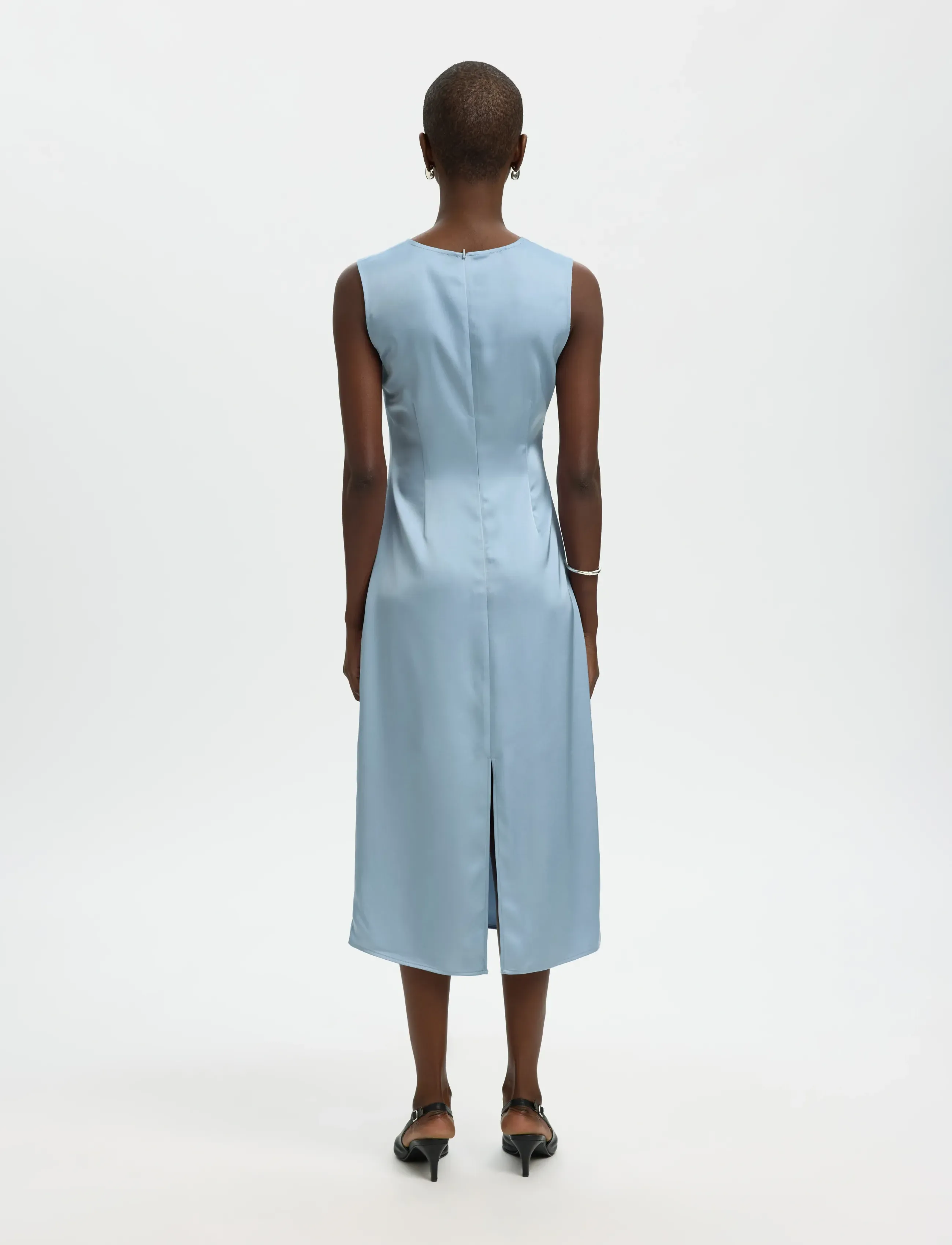 Selected - SLFCHLOE SLIM SL O-NECK MIDI DRESS NOOS - cocktailkjoler - dusty blue - 2