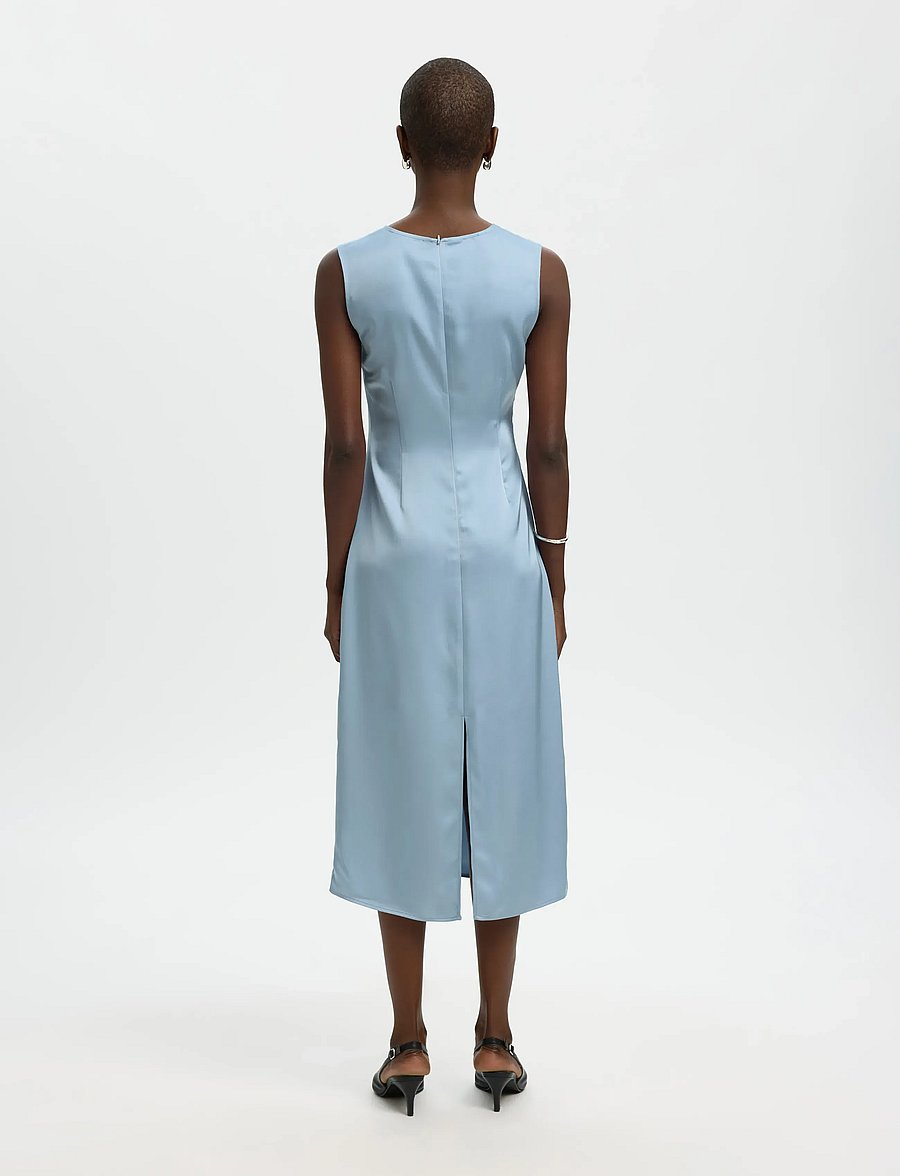 Selected - SLFCHLOE SLIM SL O-NECK MIDI DRESS NOOS - cocktailkleider - dusty blue - 2