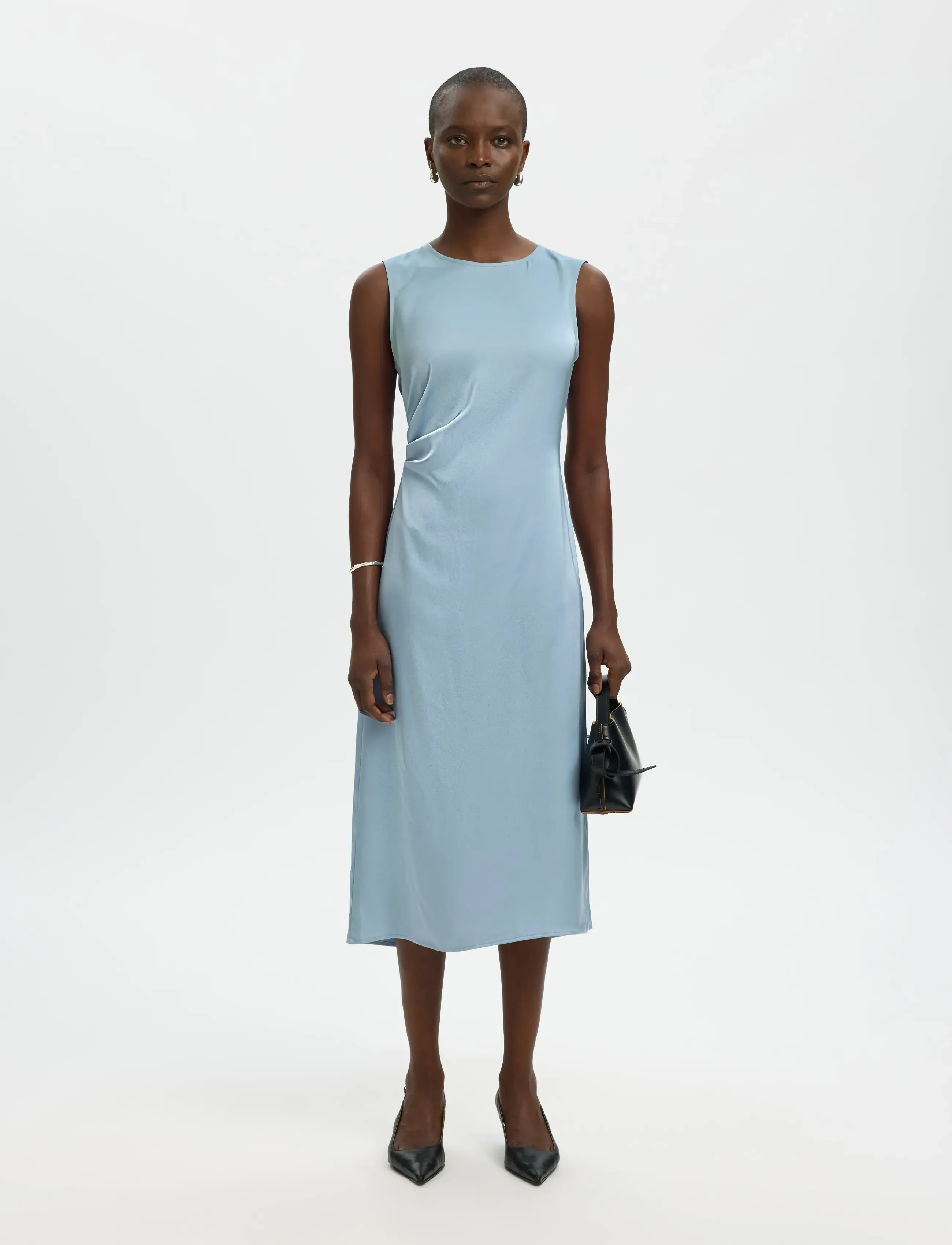 Selected - SLFCHLOE SLIM SL O-NECK MIDI DRESS NOOS - cocktailkjoler - dusty blue - 3