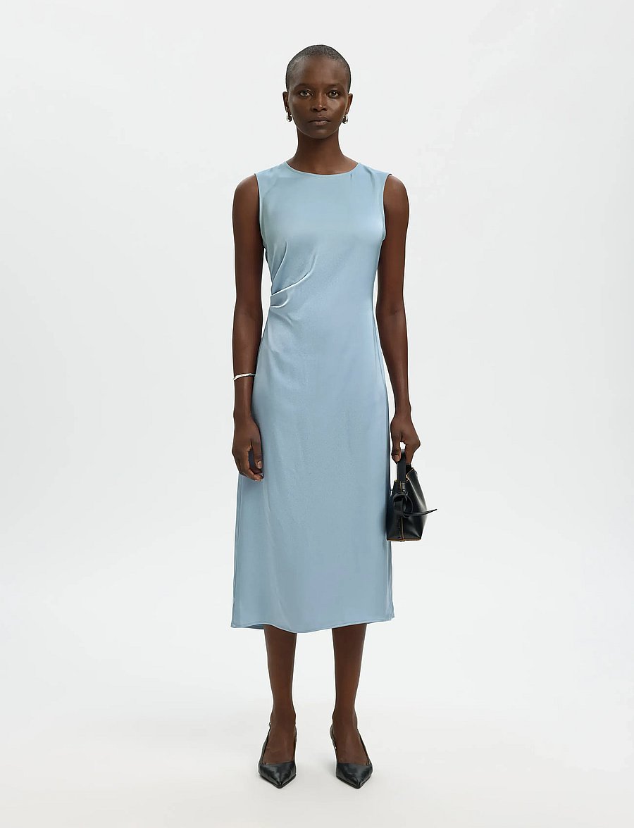 Selected - SLFCHLOE SLIM SL O-NECK MIDI DRESS NOOS - cocktailkleider - dusty blue - 3
