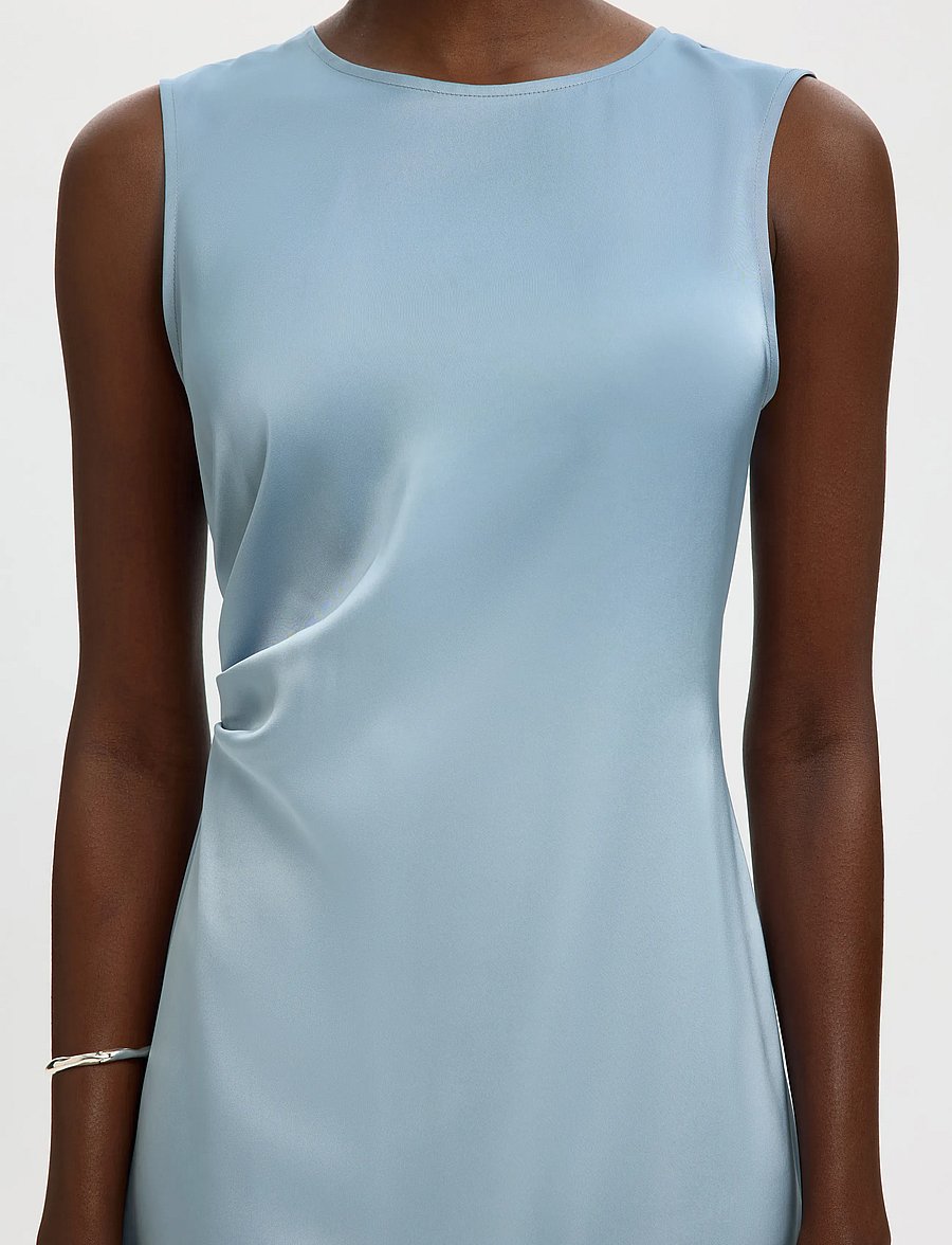 Selected - SLFCHLOE SLIM SL O-NECK MIDI DRESS NOOS - cocktailkleider - dusty blue - 4