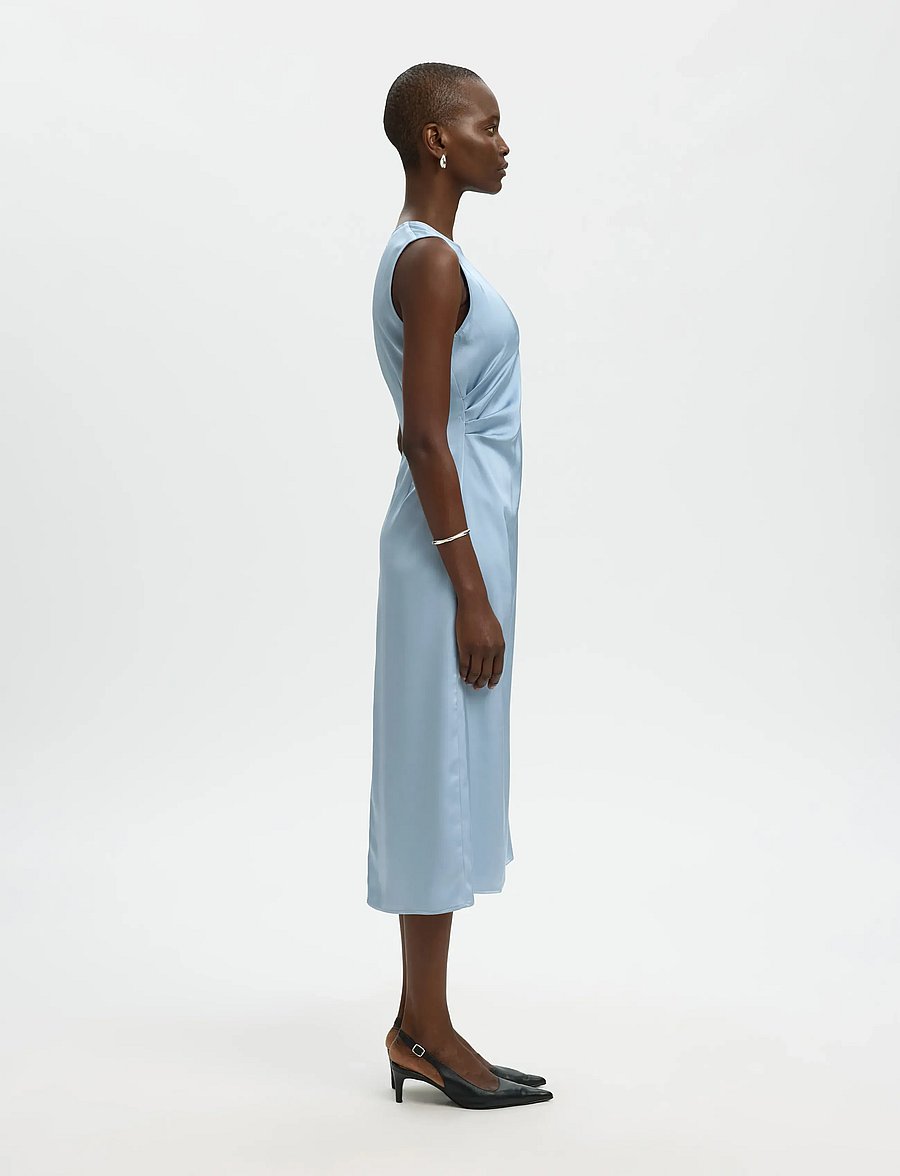 Selected - SLFCHLOE SLIM SL O-NECK MIDI DRESS NOOS - cocktailkleider - dusty blue - 5