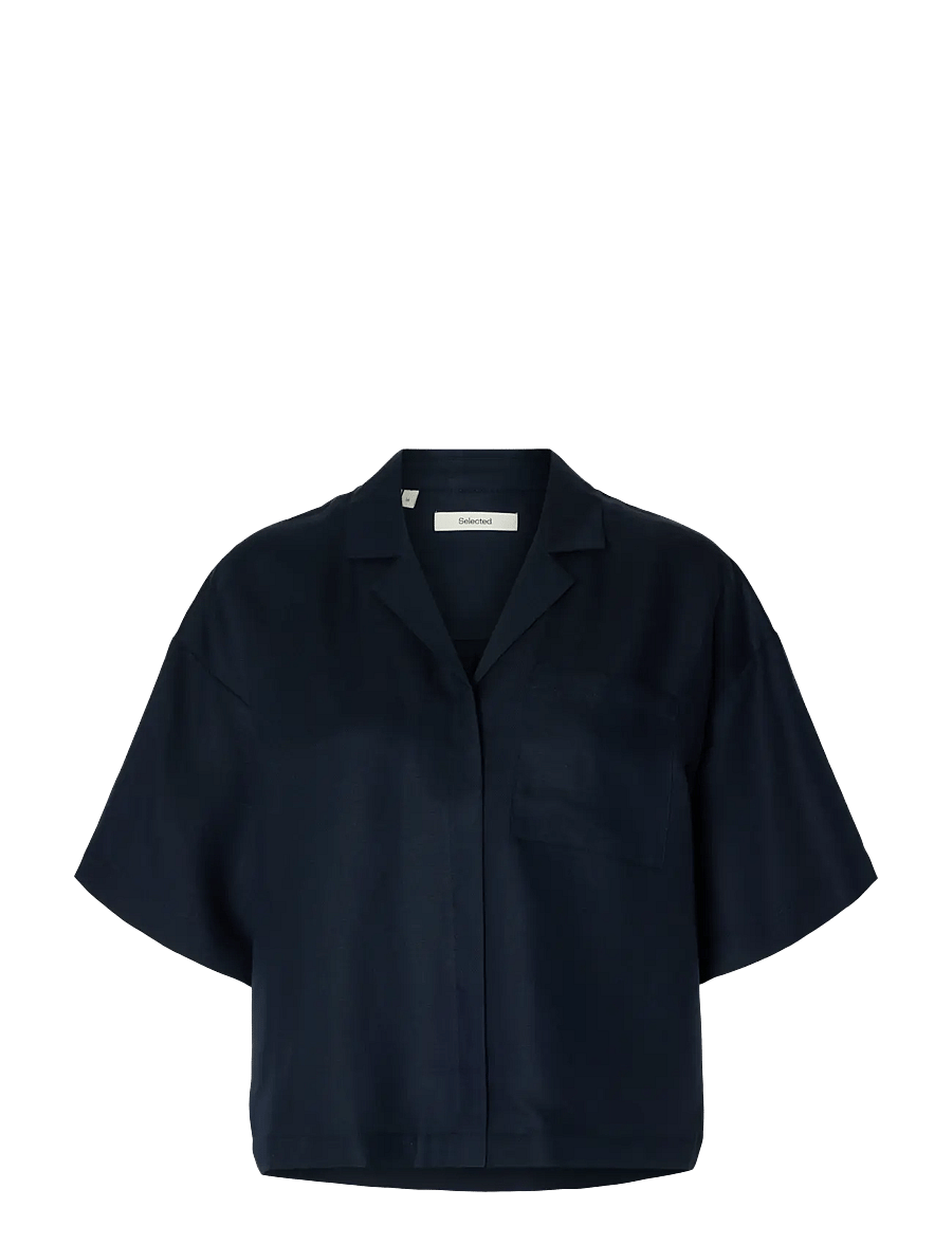 Selected - SLFLYRA 2/4 BOXY LINEN BLEND SHIRT NOOS - kurzärmlige hemden - dark sapphire - 1