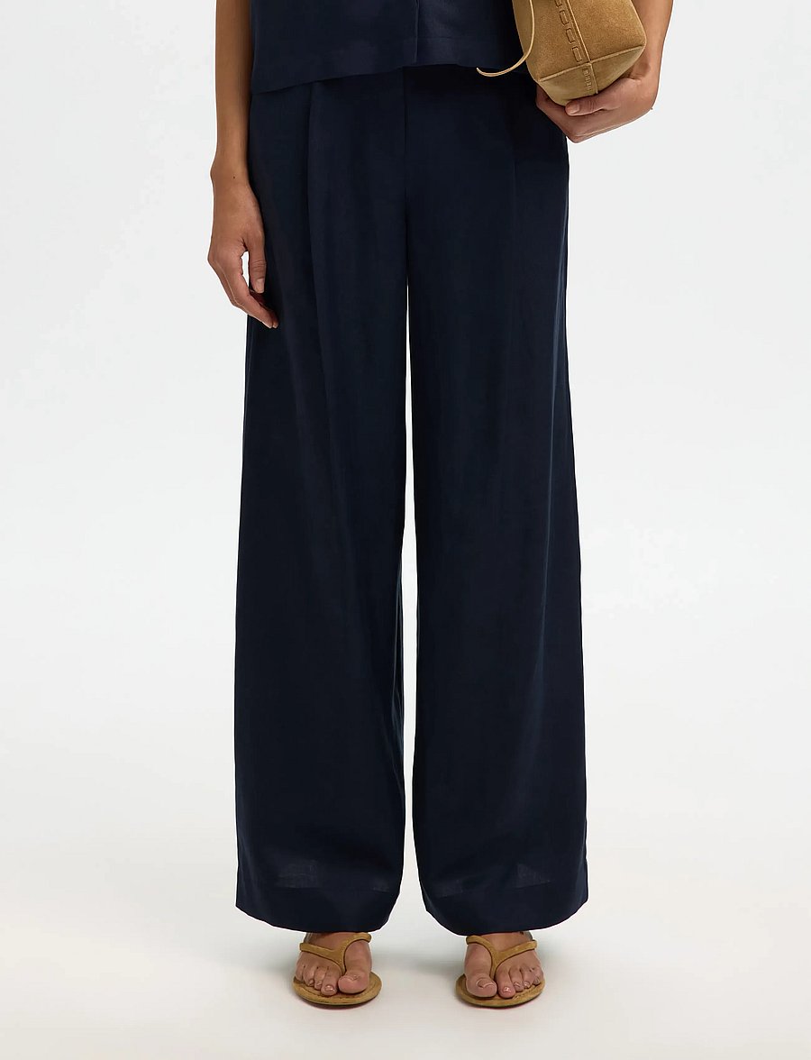 Selected - SLFLYRA HW WIDE LINEN BLEND PANT NOOS - bukser med brede ben - dark sapphire - 0