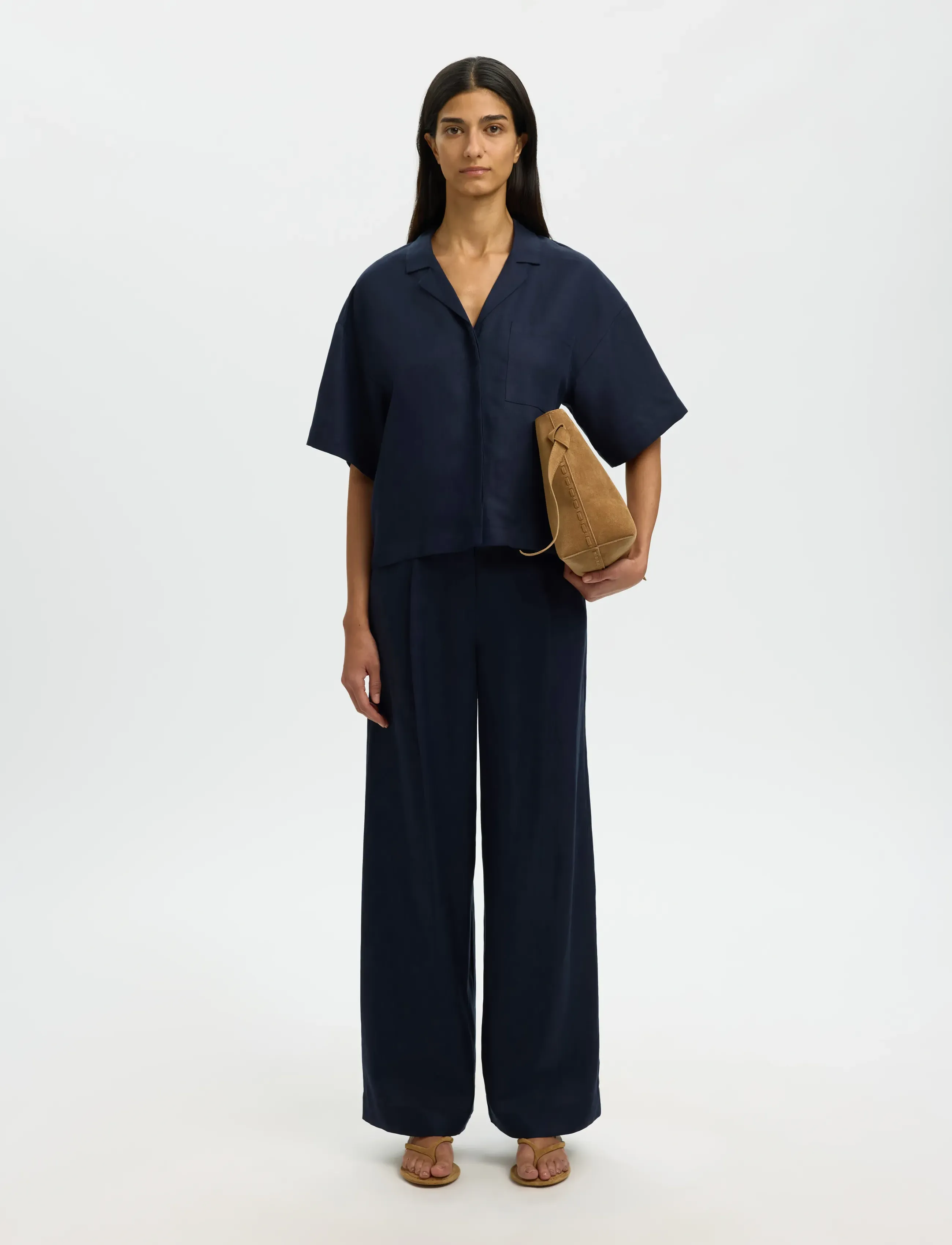 SELECTED Slflyra Hw Wide Linen Blend Pant Noos linnebyxor dam – bild 3