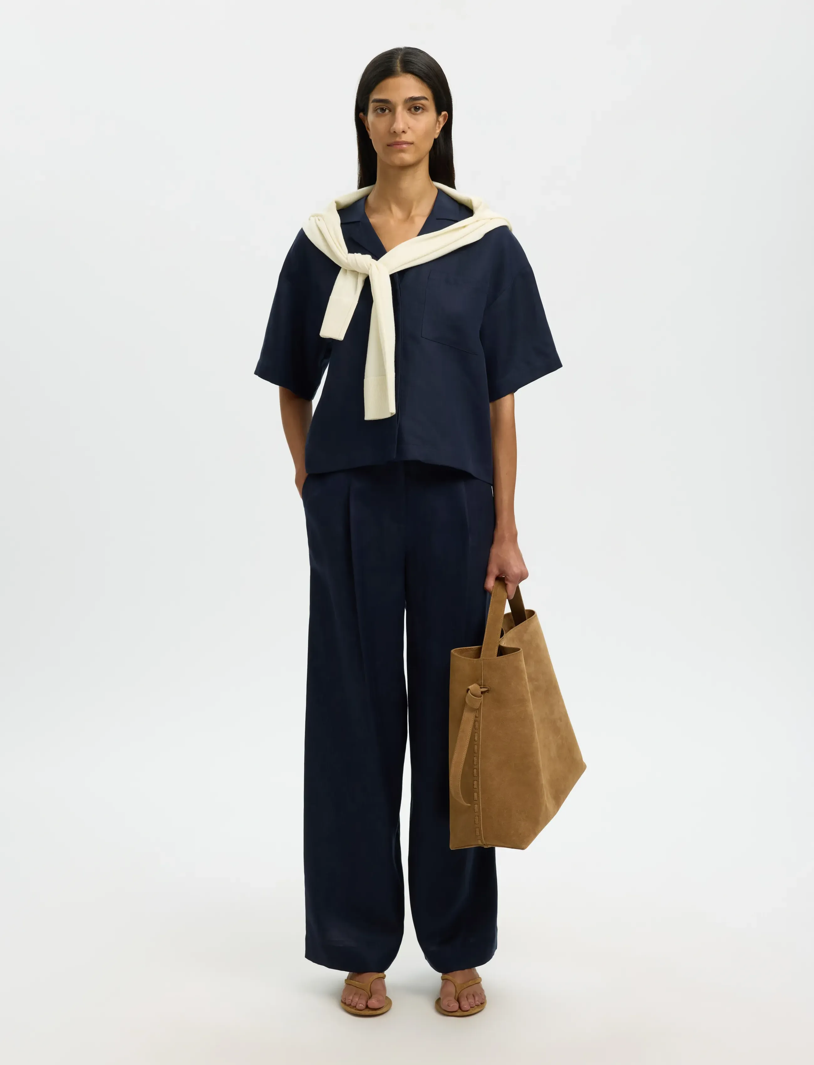 SELECTED Slflyra Hw Wide Linen Blend Pant Noos linnebyxor dam – bild 5