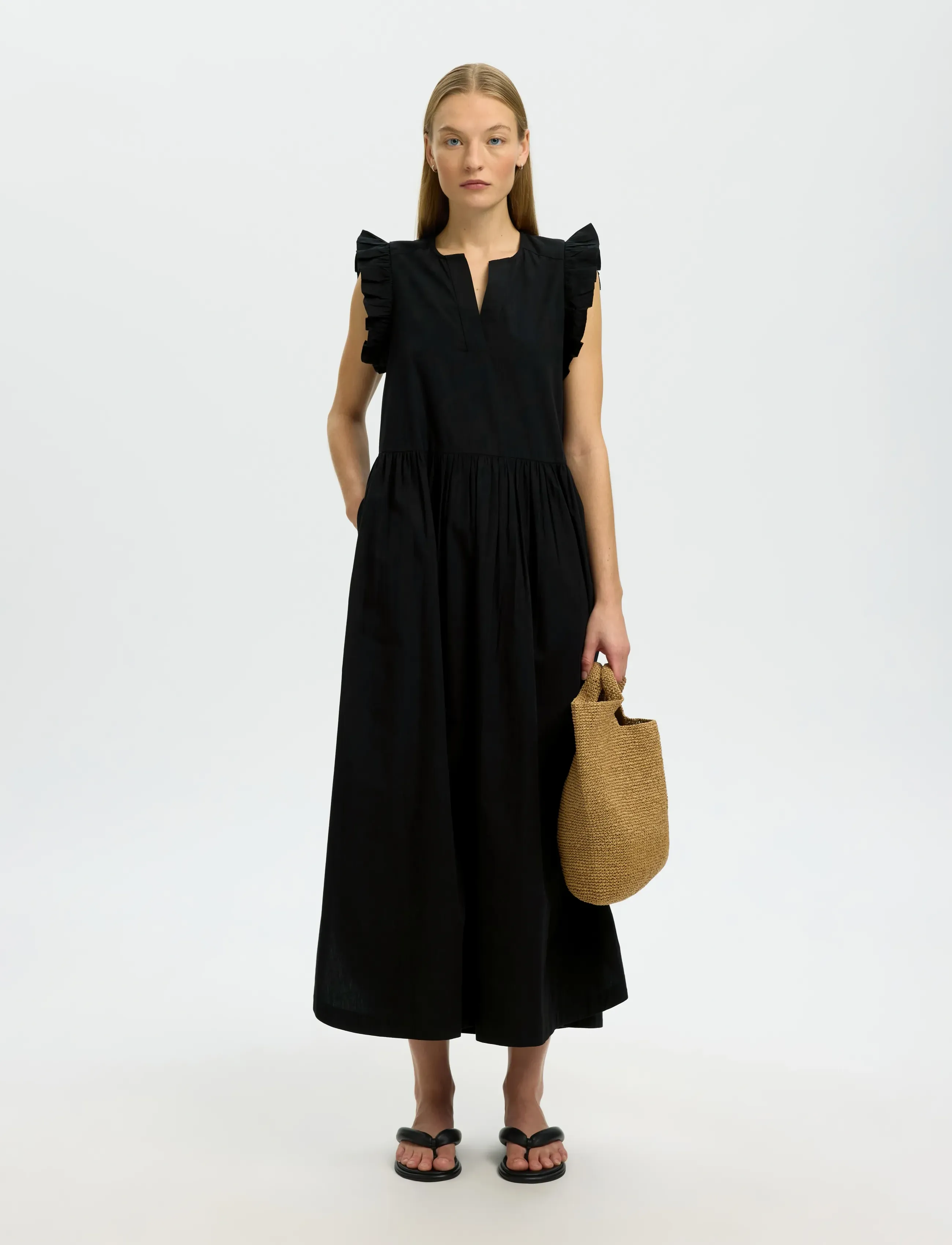 Selected - SLWBLAIR-IDA REGULAR SL LONG DRESS NOOS - sommerkleider - black - 3