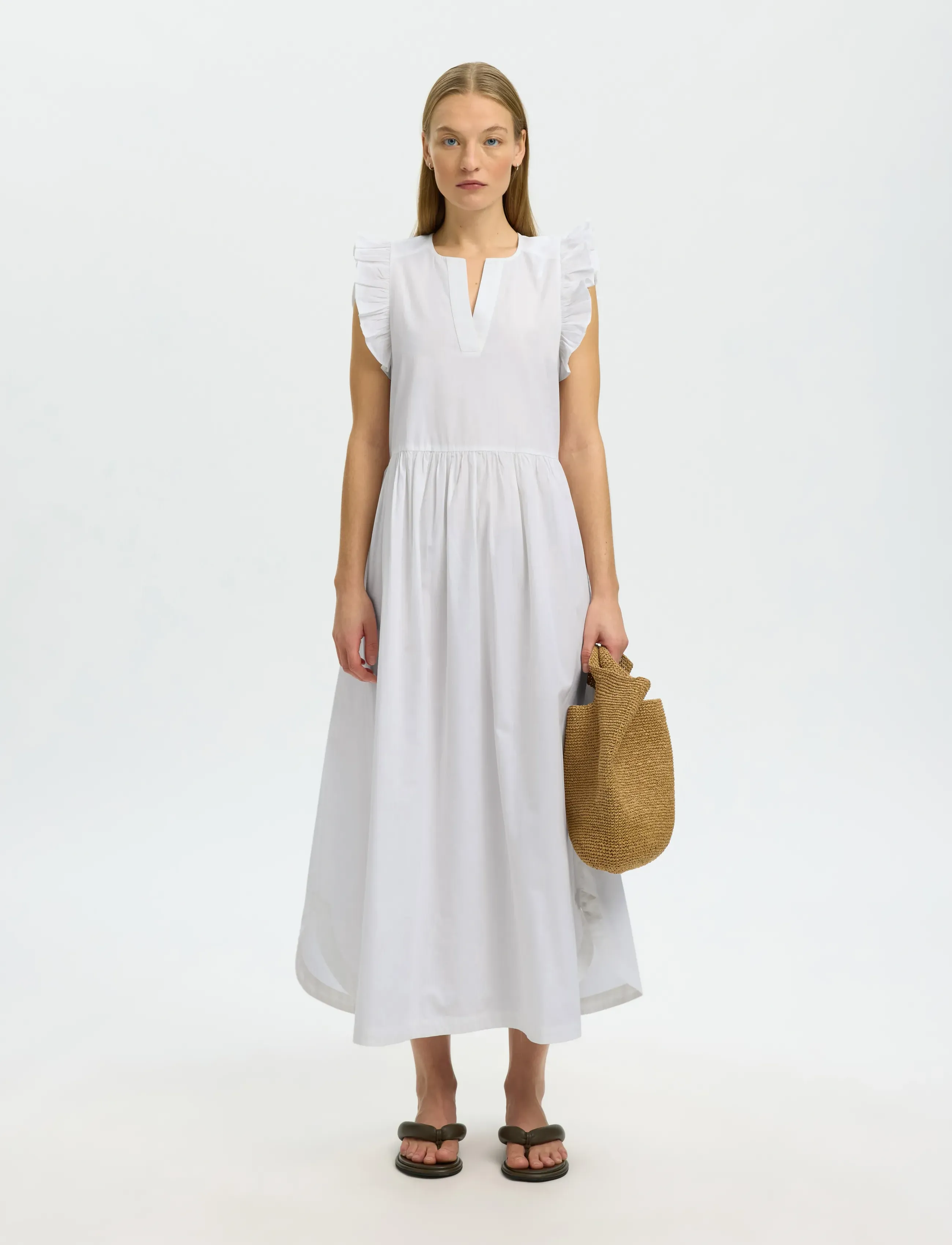 Selected - SLWBLAIR-IDA REGULAR SL LONG DRESS NOOS - sommerkjoler - bright white - 3